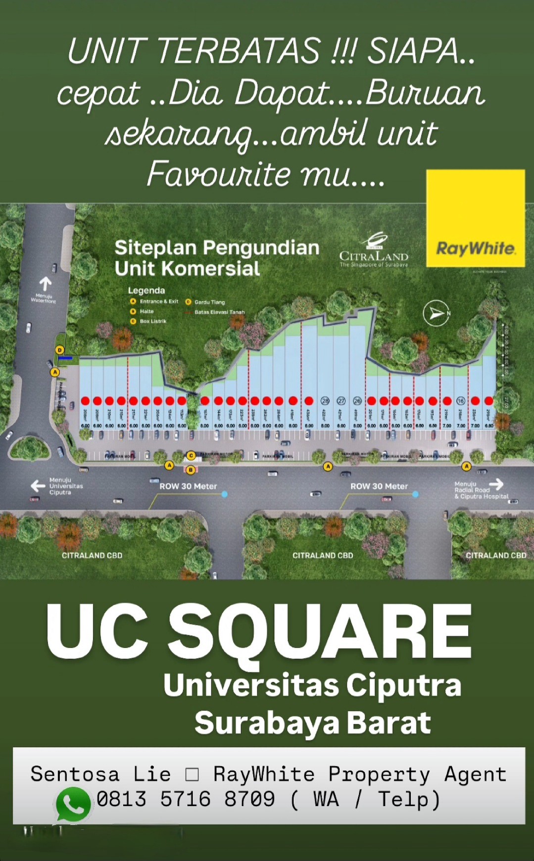 Murah Disewakan Tanah Kavling Citraland Uc Square - Komersial Area Cocok Buat Segala Usaha Cafe, Resto, Kantor, Bank