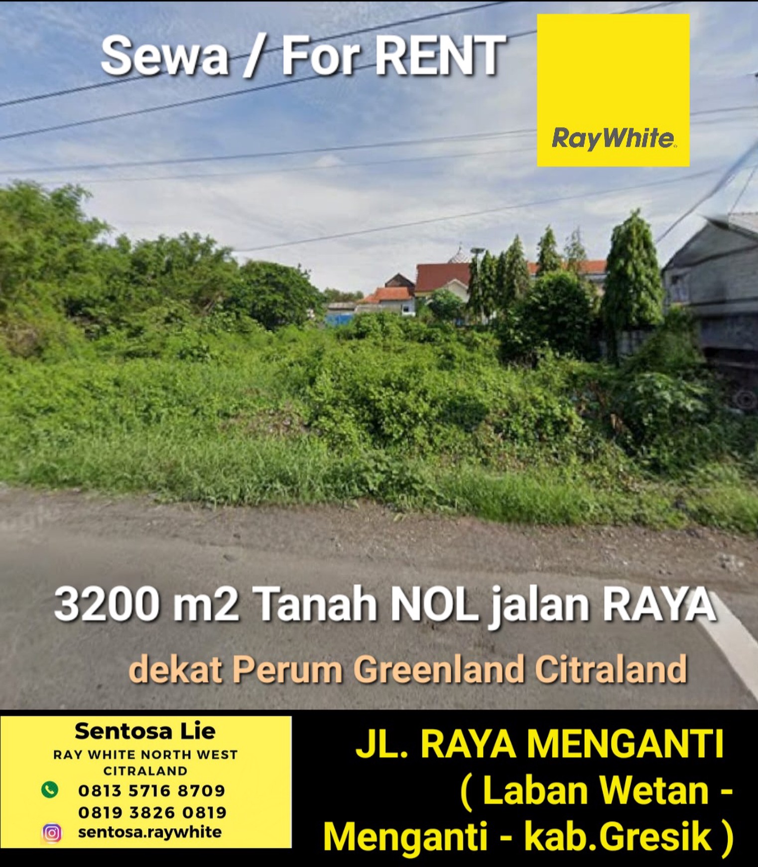 Disewakan 3200 M2 Tanah Nol Jalan Raya Menganti - Laban Wetan - Dekat Perum Greenland Residence 