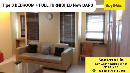 Murah Dijual Apartemen Puncak Permai 3 Bedroom Bonus Full Furnished New Baru Modern - Lantai 12 - Tower A Dekat Pakuwon Mall, Hr. Muhammad, Tol Satelit