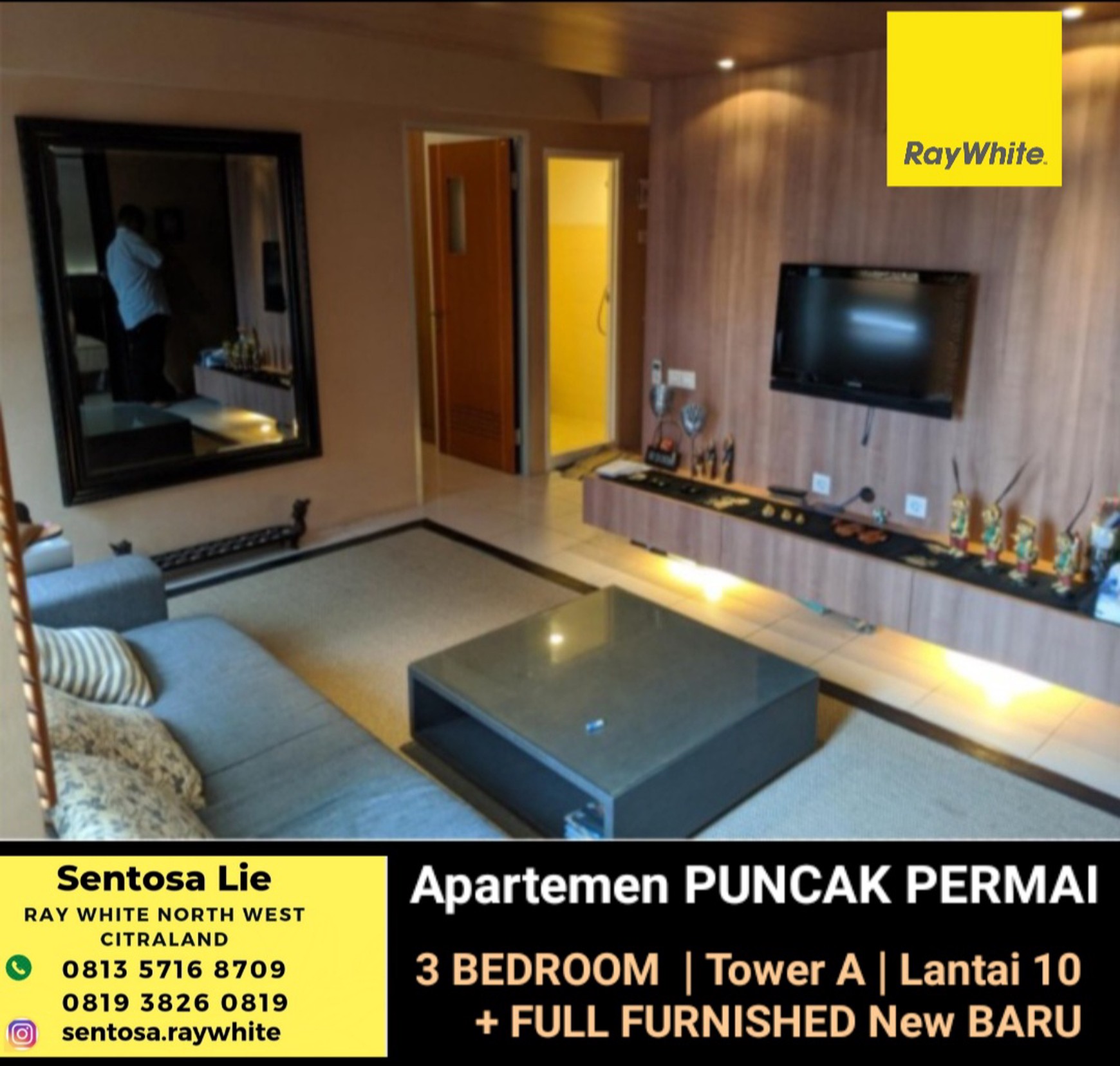 Murah Dijual Apartemen Puncak Permai 3 Bedroom Bonus Full Furnished New Baru Modern - Lantai 10 - Tower A Dekat Pakuwon Mall, Hr. Muhammad, Tol Satelit