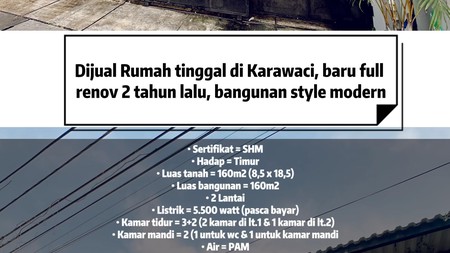 Dijual rumah diKarawaci Tangerang - Baru full renov 2 tahun lalu Bangunan style Modern.