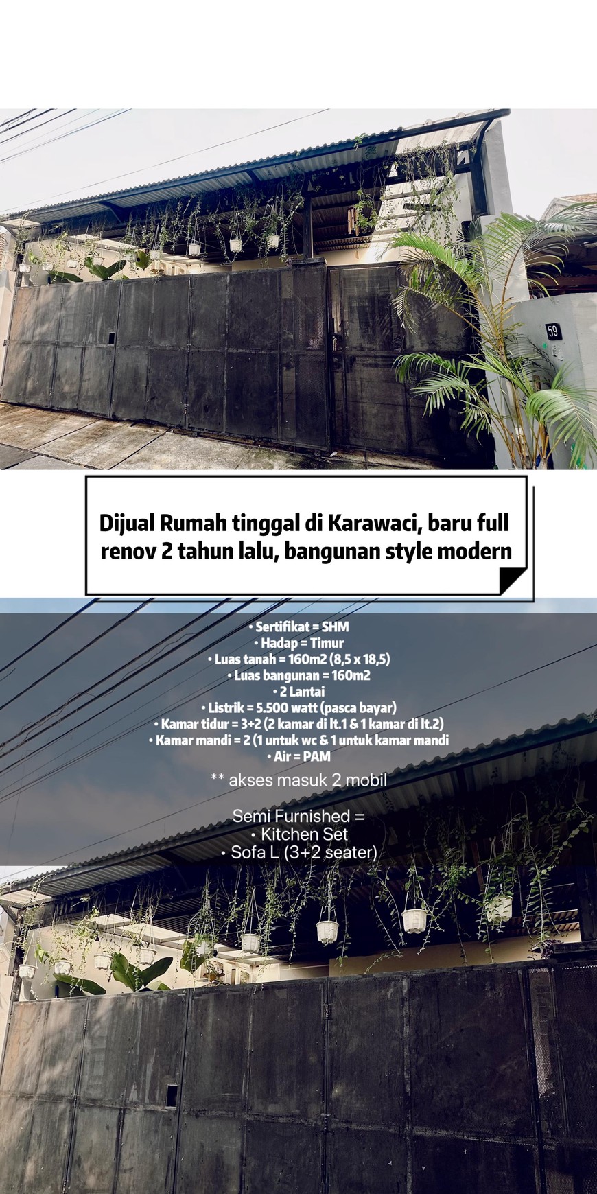 Dijual rumah diKarawaci Tangerang - Baru full renov 2 tahun lalu Bangunan style Modern.