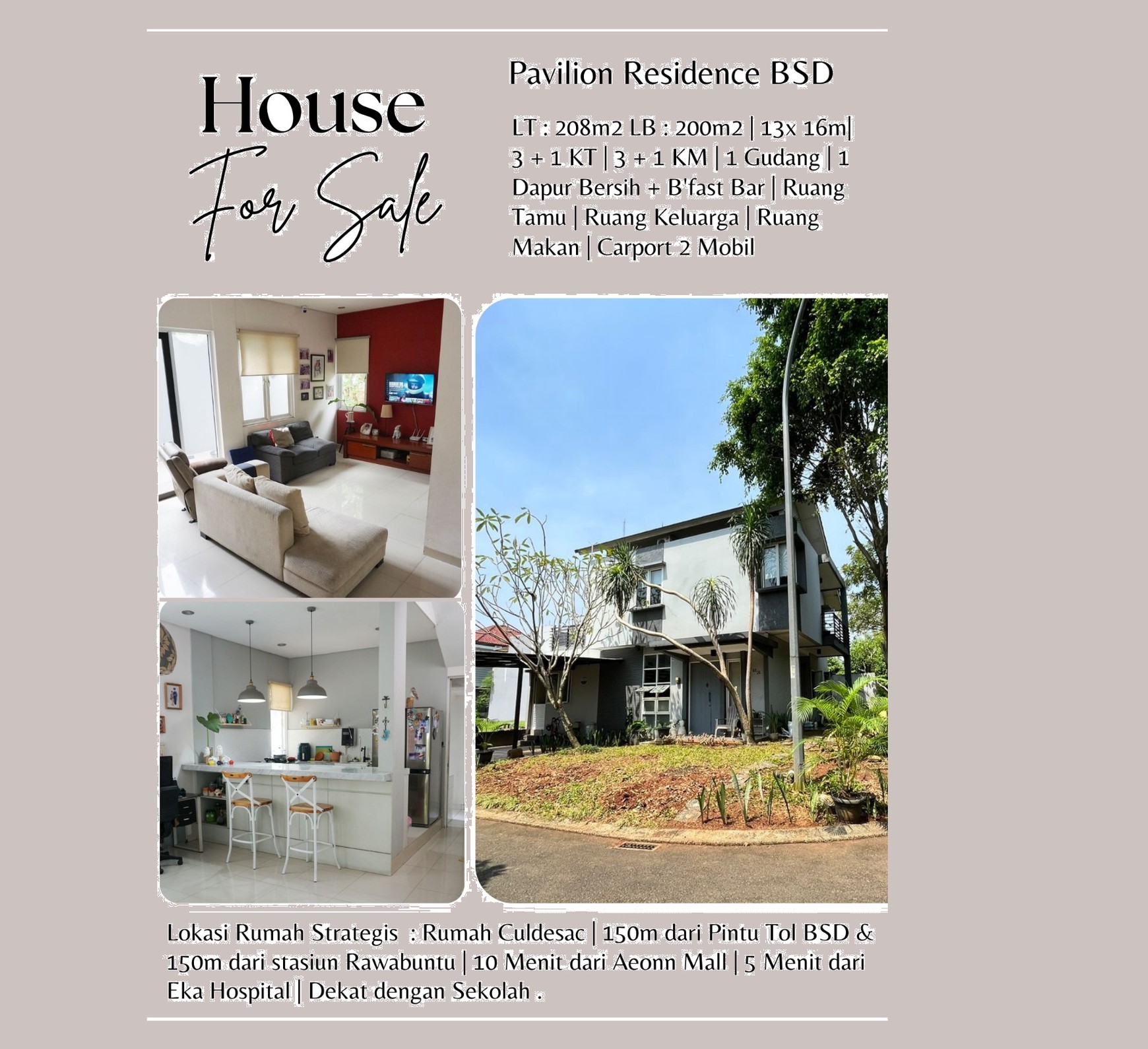 Jarang ada dijual cepat rumah strategis siap huni, pavillion residence bsd city bsd city serpong tangerang selatan banten