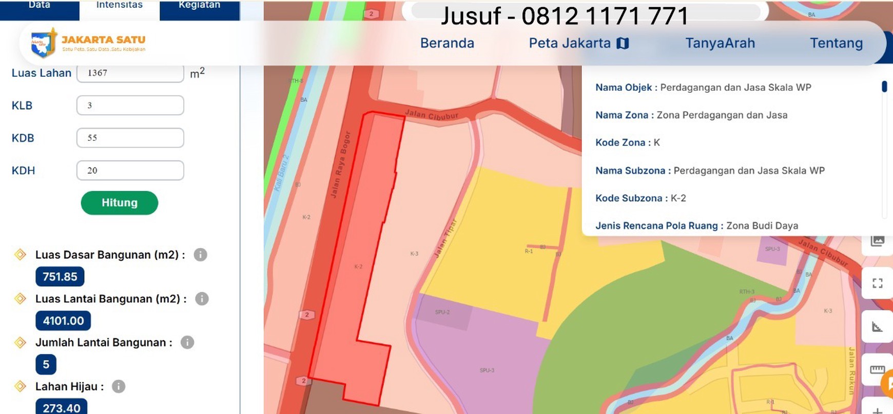 Tanah Komersial K2 Luas 1367m2 di Jalan Raya Bogor Ps Rebo