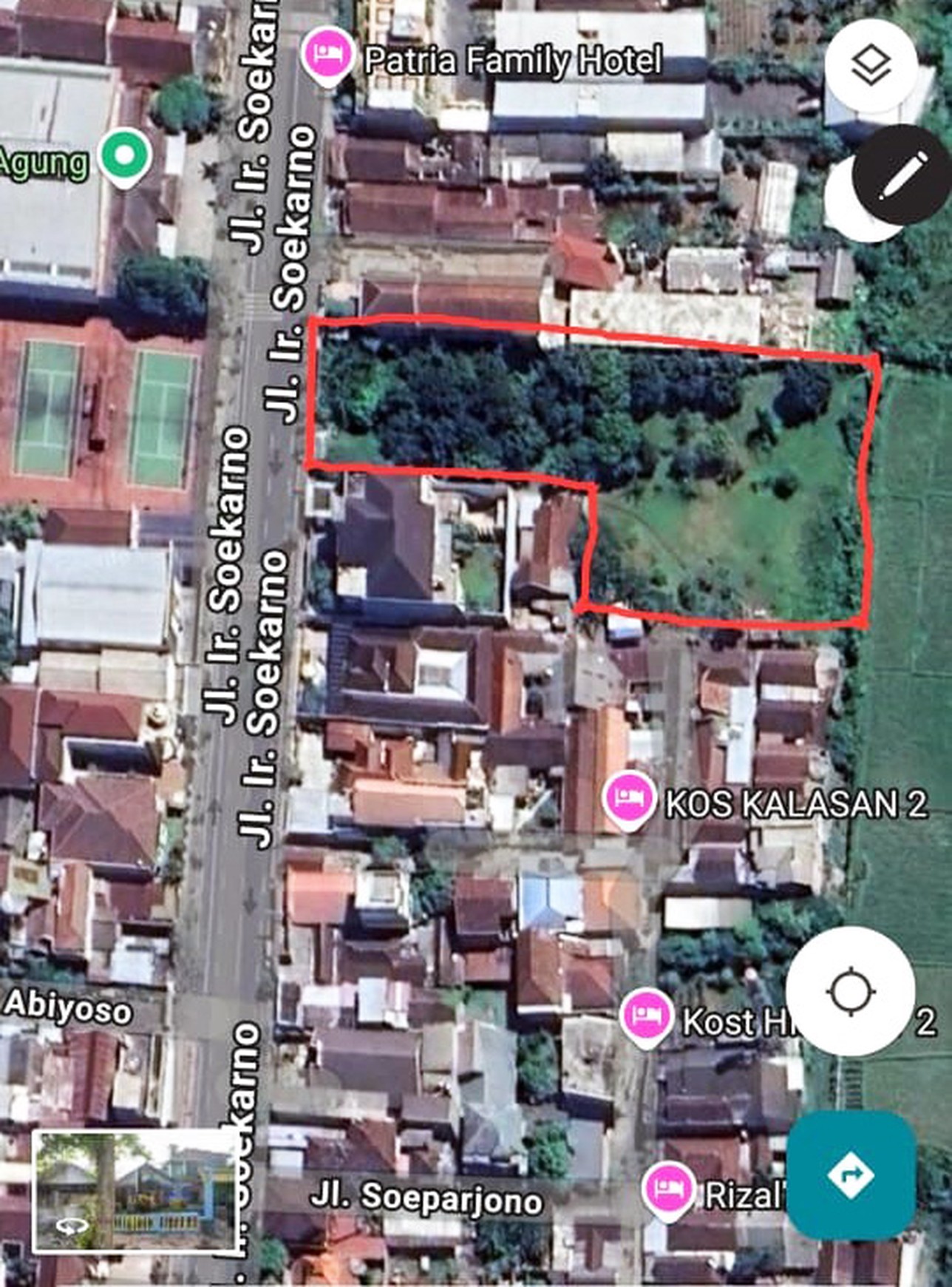 Tanah di Jl. Ir. Soekarno - Kota Blitar, Luas 3700 m2, SHM, Hadap Barat, Dekat Makam Bung Karno - CT -