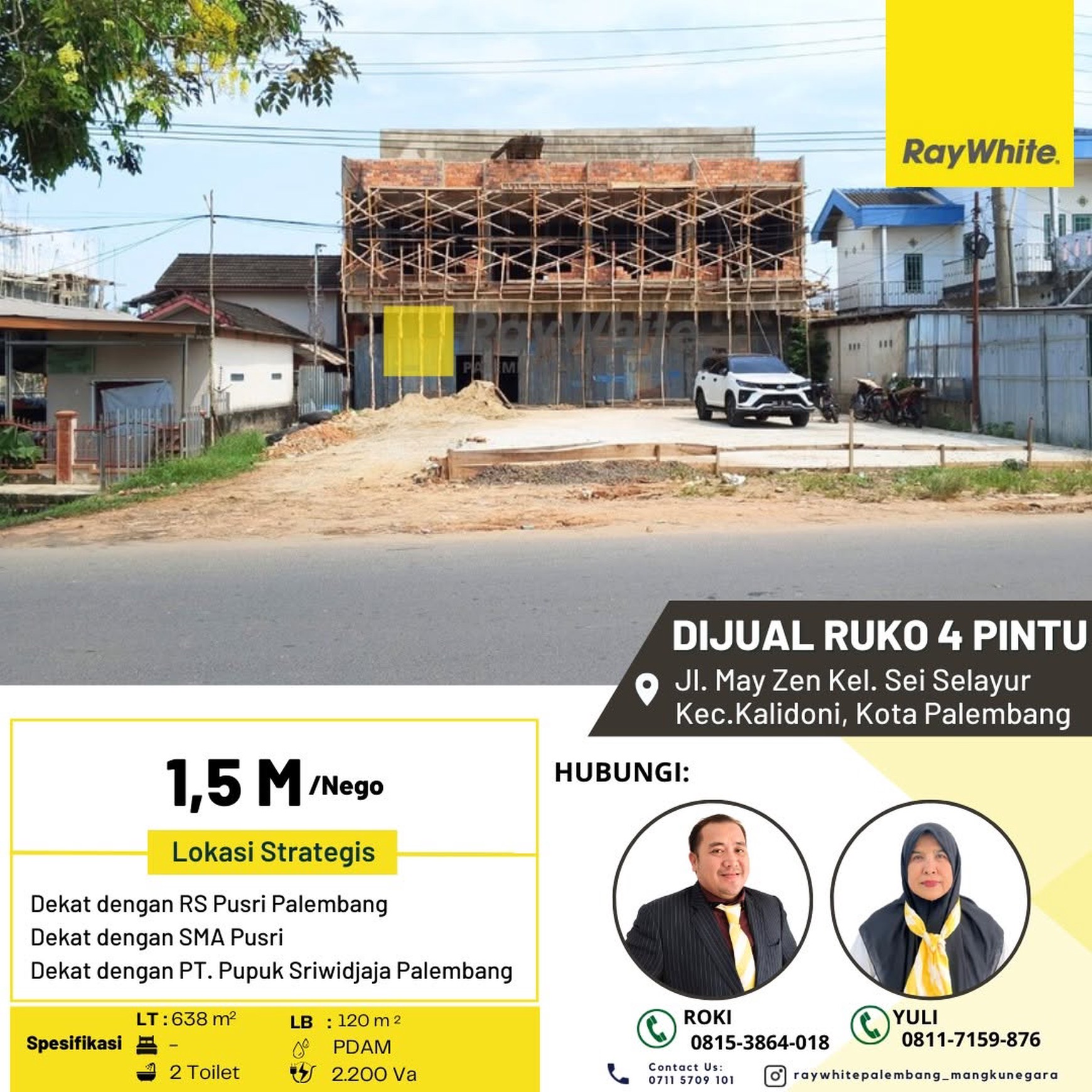 Dijual Ruko 4 Pintu di Jl May zen Kota Palembang