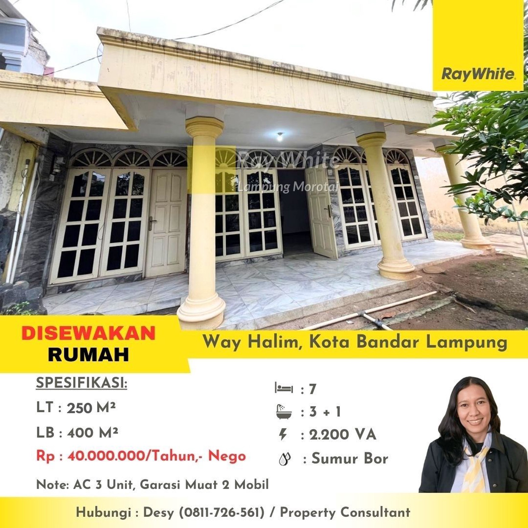 Disewakan Rumah Besar Way Halim Permai