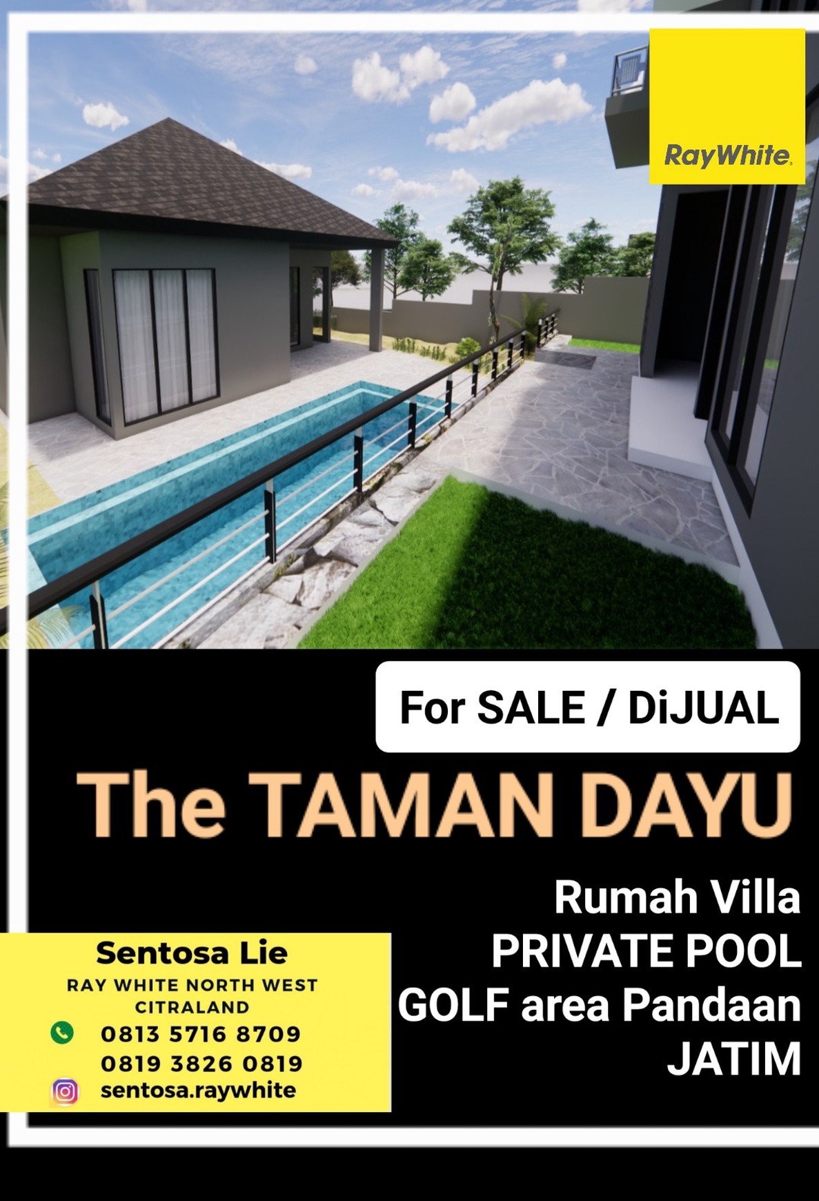 Murah Dijual 437 m2 Private Pool Rumah Villa The Taman Dayu Pandaan Jatim - New Baru Modern Ada Kolam Renang Pribadi Dekat Lapangan Golf Taman Dayu - Ciputra Golf - Dekat Akses Tol