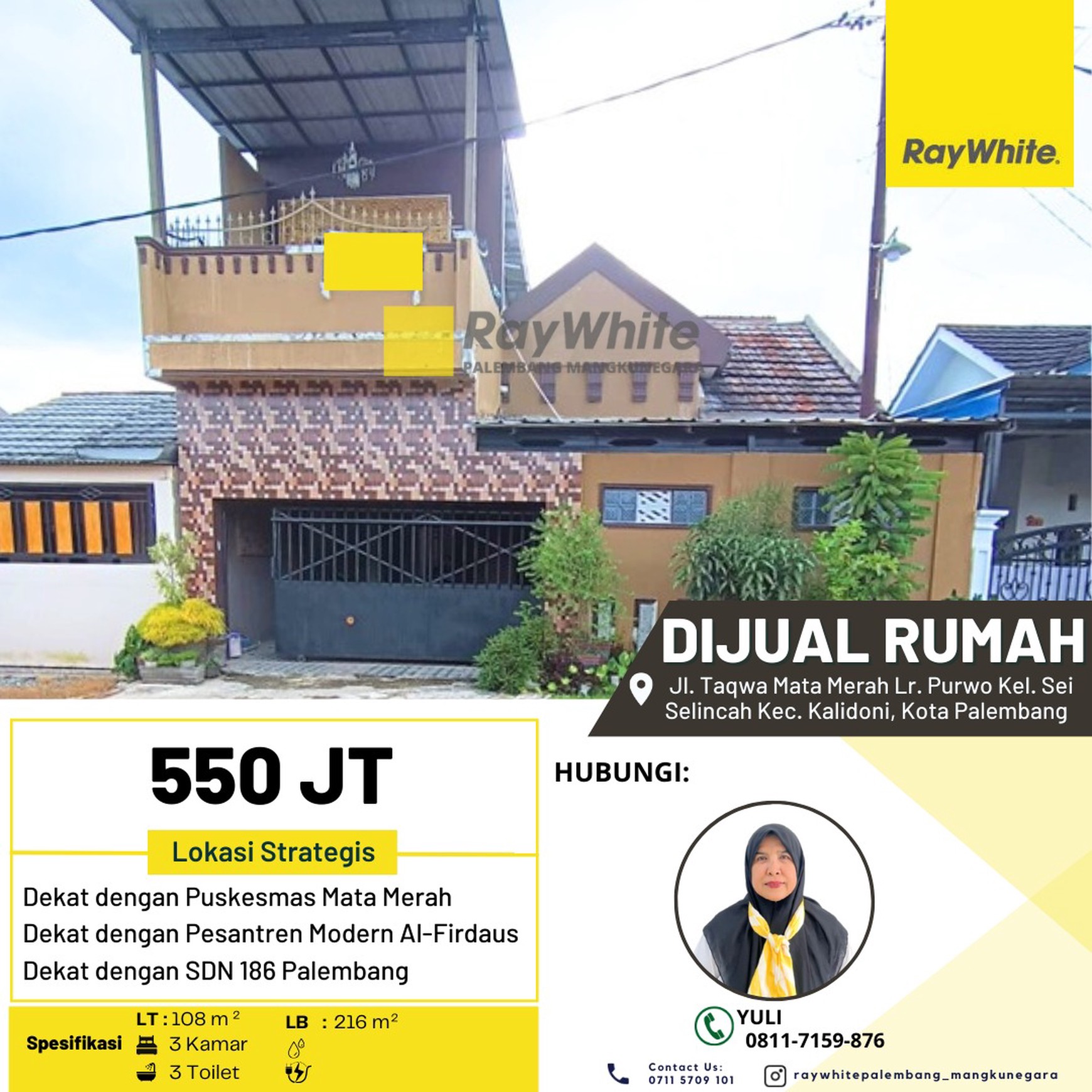 Dijual Rumah di Jl. Taqwa Mata Merah Lr. Purwo Kel. Sei Selincah Kec. Kalidoni, Kota Palembang