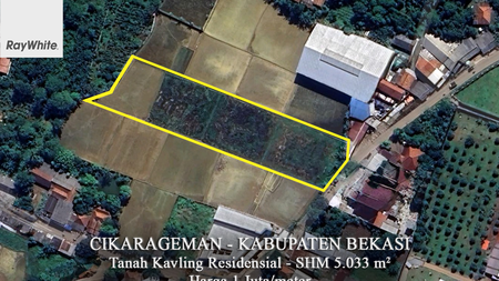 FOR SALE Tanah Kavling 5.033 Meter Dekat Cluster Harvest City Cikarageman Bekasi Jawa Barat