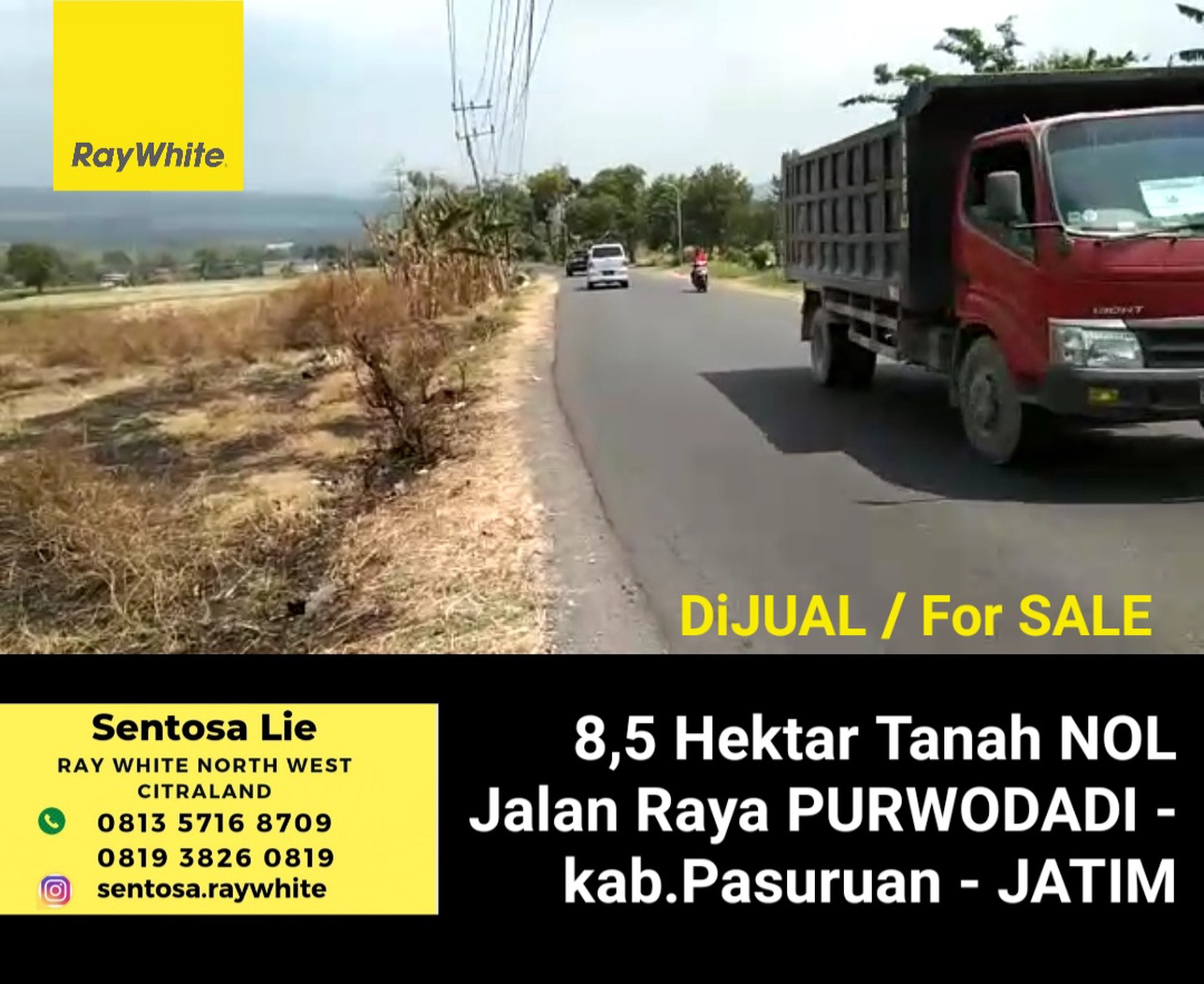 Murah Dijual 8,5 Ha Tanah Nol Jalan Raya Purwodadi - Pasuruan - Jawa Timur - Akses Kontainer- Row Jalan Lebar Cocok Buat Industri , Gudang, Pabrik, Perumahan