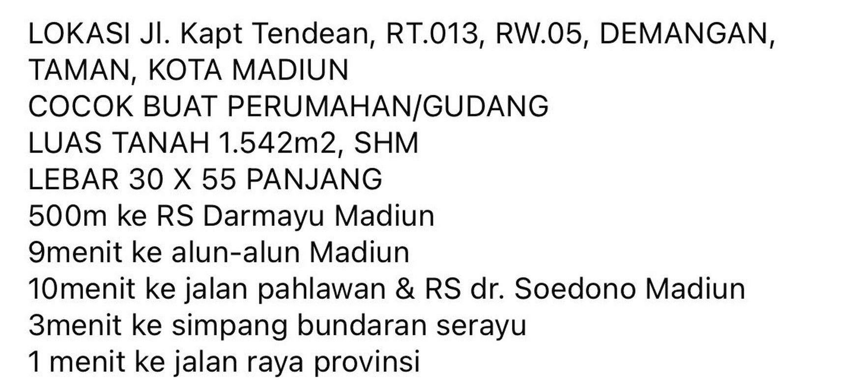1943. Dijual Tanah di Jl Mandiri, Demangan Taman Madiun