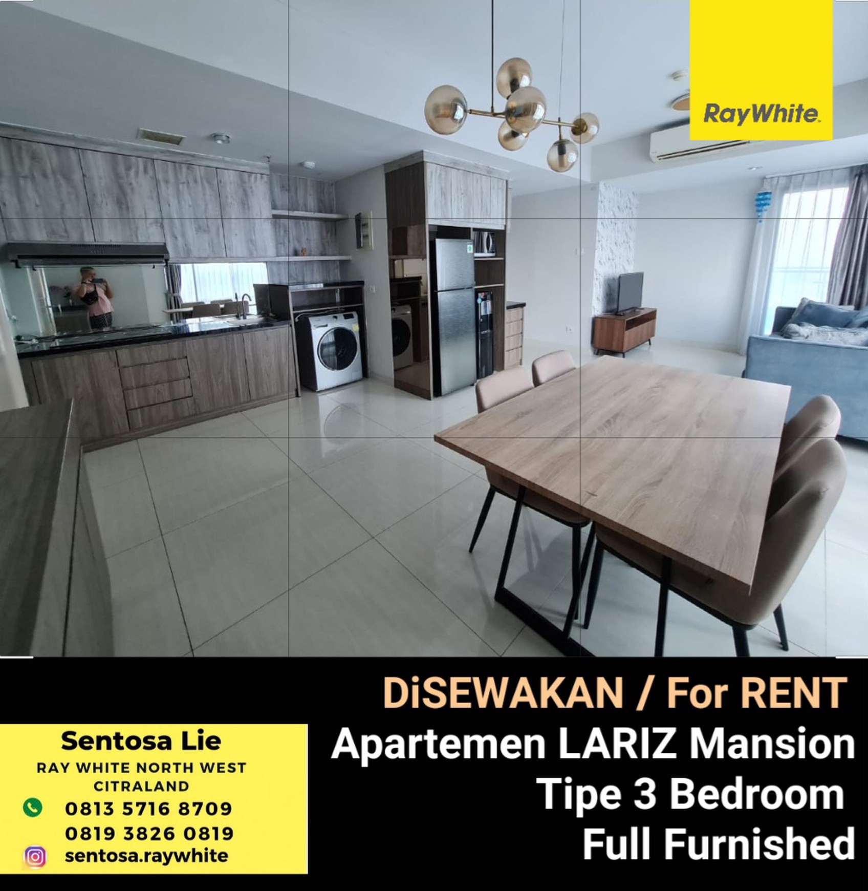 Disewakan Apartemen La Riz Mansion Pakuwon Mall Tipe 3 Bedroom Full Furnished - Lantai 8 Best View