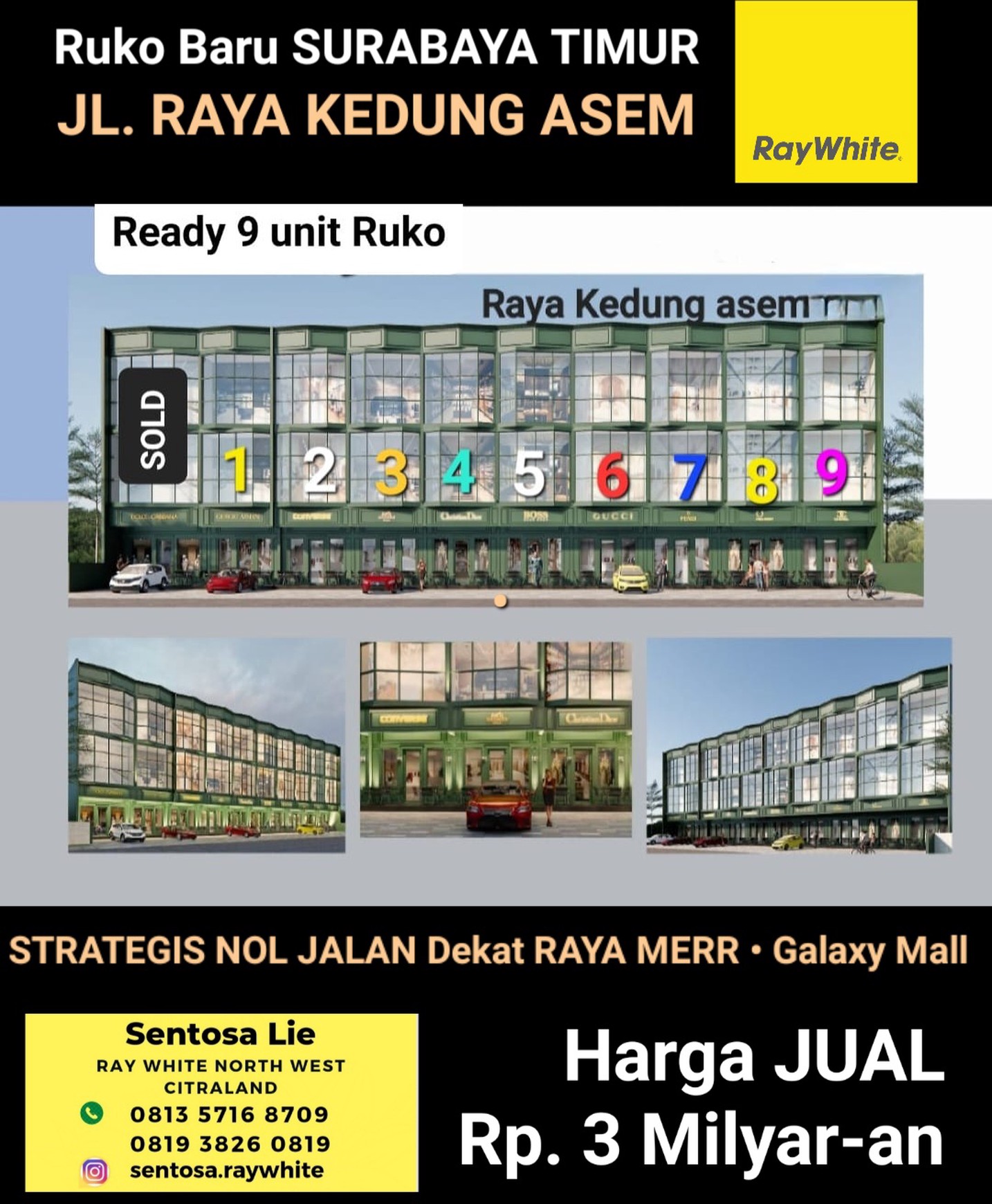 Dijual 9 Ruko Jejer Surabaya Timur - Ruko Raya Kedung Asem - Rungkut Dekat Raya Merr, Galaxy Mall Cocok Buat Segala Usaha - Parkiran Luas 