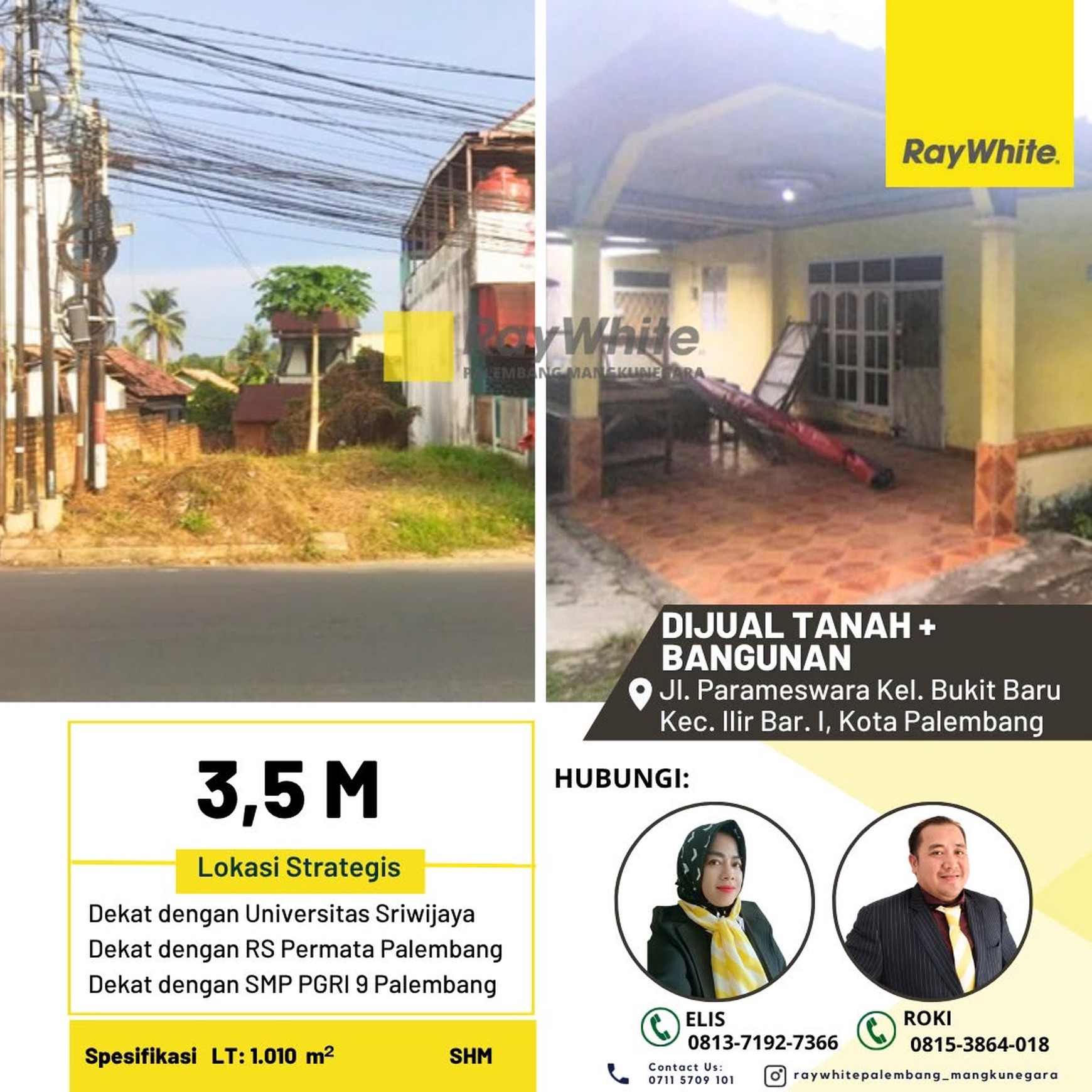 Dijual Cepat tanah + Bangunan di Jl Parameswara Kota Palembang