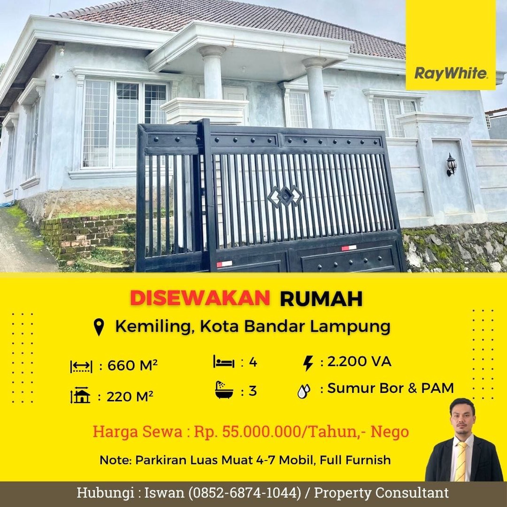 Disewakan rumah full furnished Kemiling luas tanah 660 meter IDR 55 juta/tahun