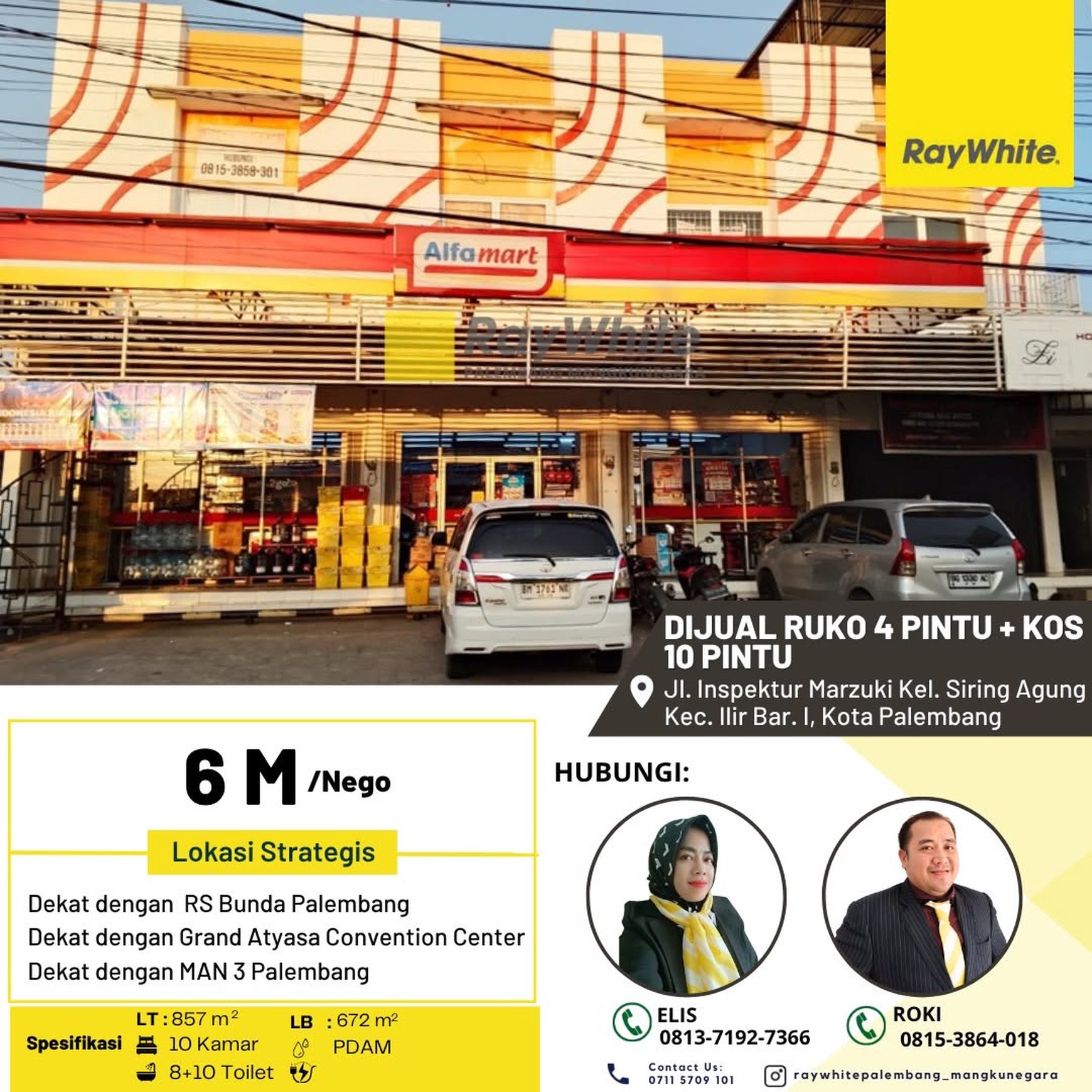Dijual Ruko 4 Pintu & Kos 10 Pintu di Jl Isnpektur Marzuki Palembang