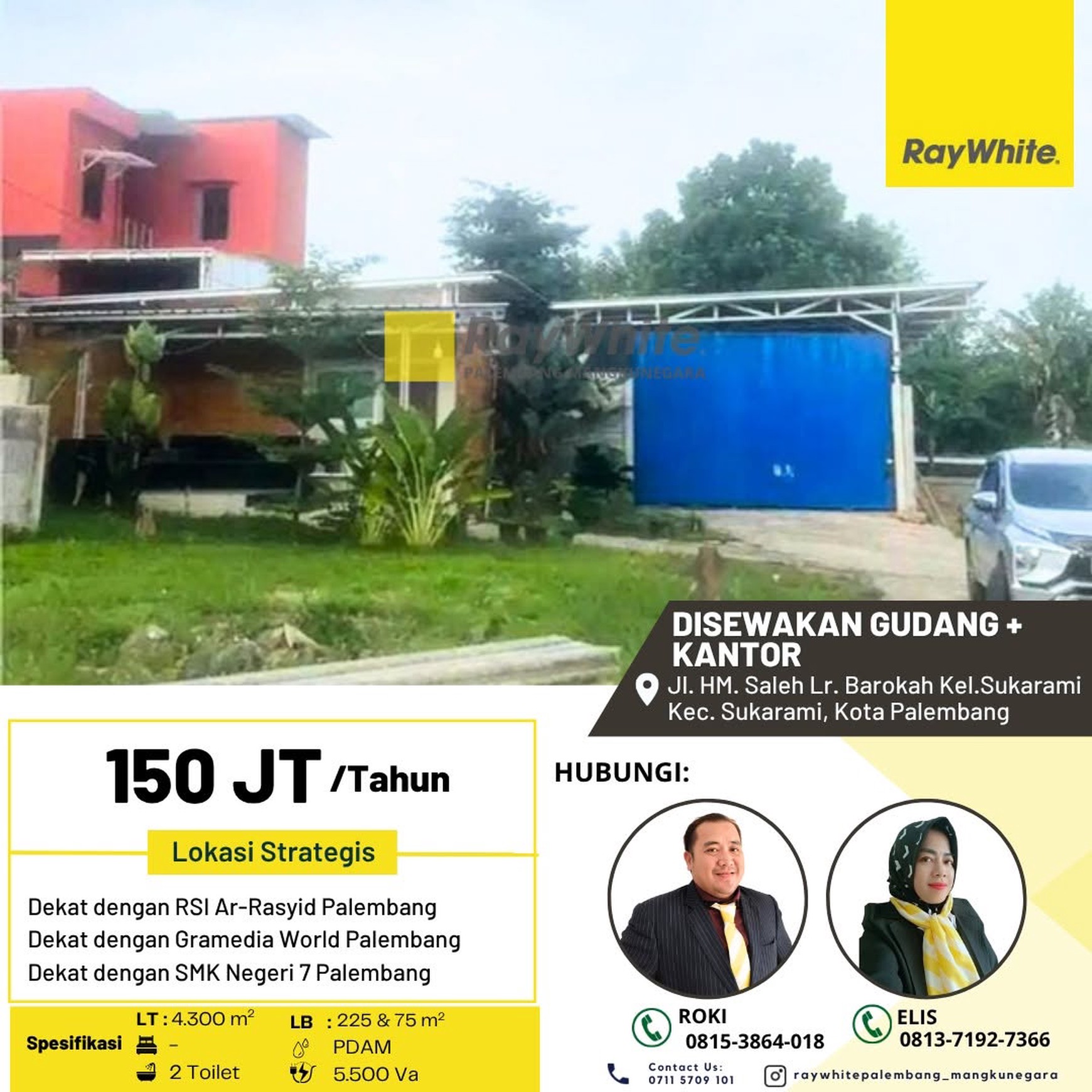 Disewakan Gudang & Kantor di Sukarami Kota Palembang