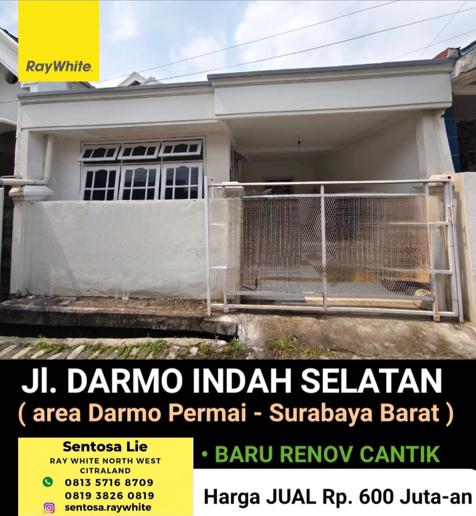 MURAH Rp.600 Juta-an  Dijual Rumah Darmo Indah Selatan - Darmo Permai - Tandes Area Surabaya Barat - Baru Renov Cantik 3 Kamar Tidur - SHM