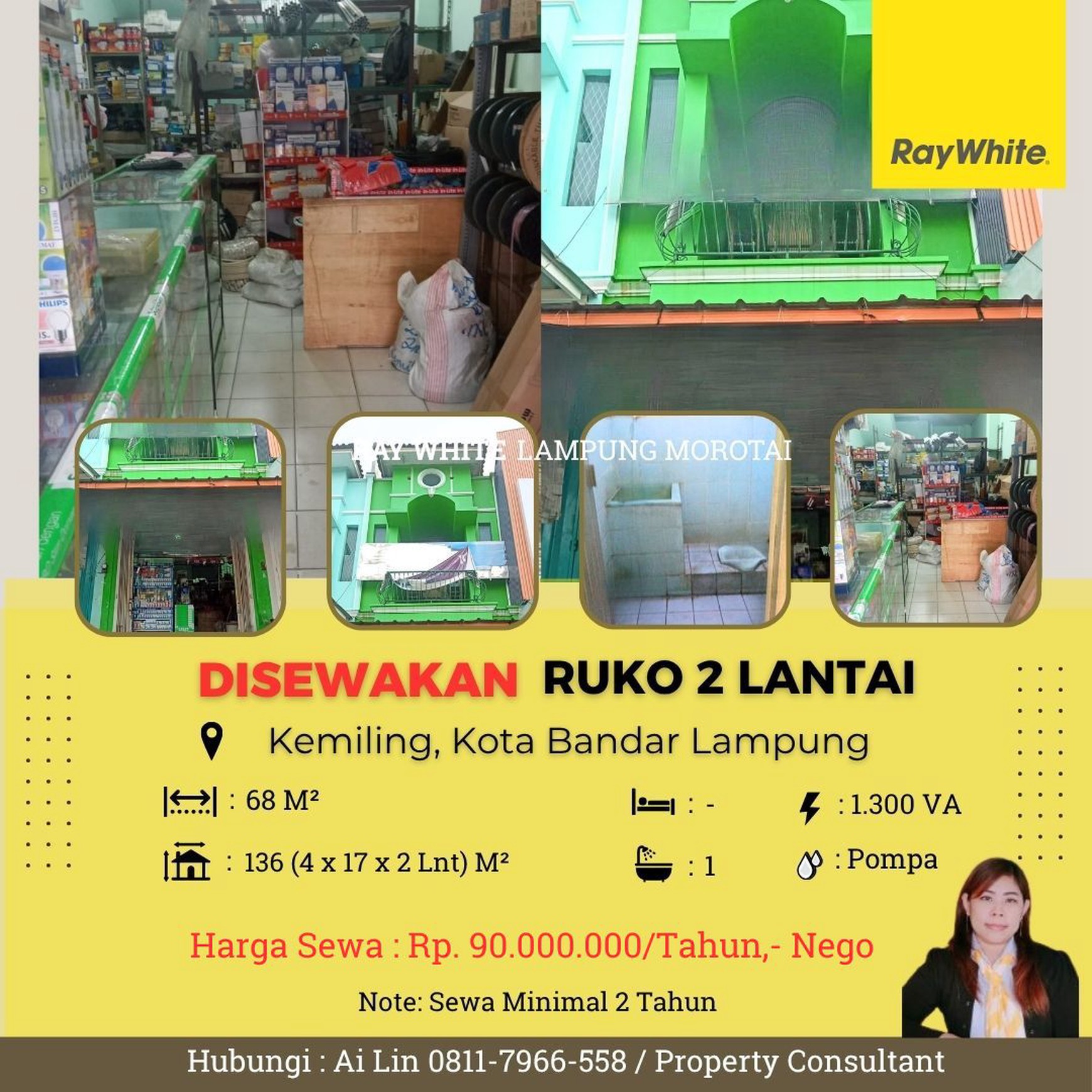 Disewakan ruko 3 lantai di kemiling