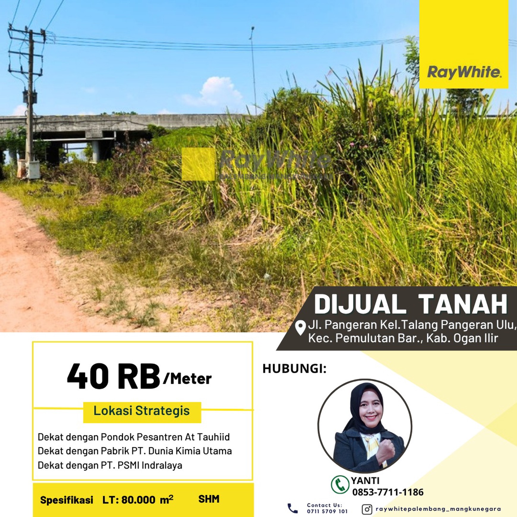 Di jual tanah murah di pinggir tol daerah Inderalaya Barta