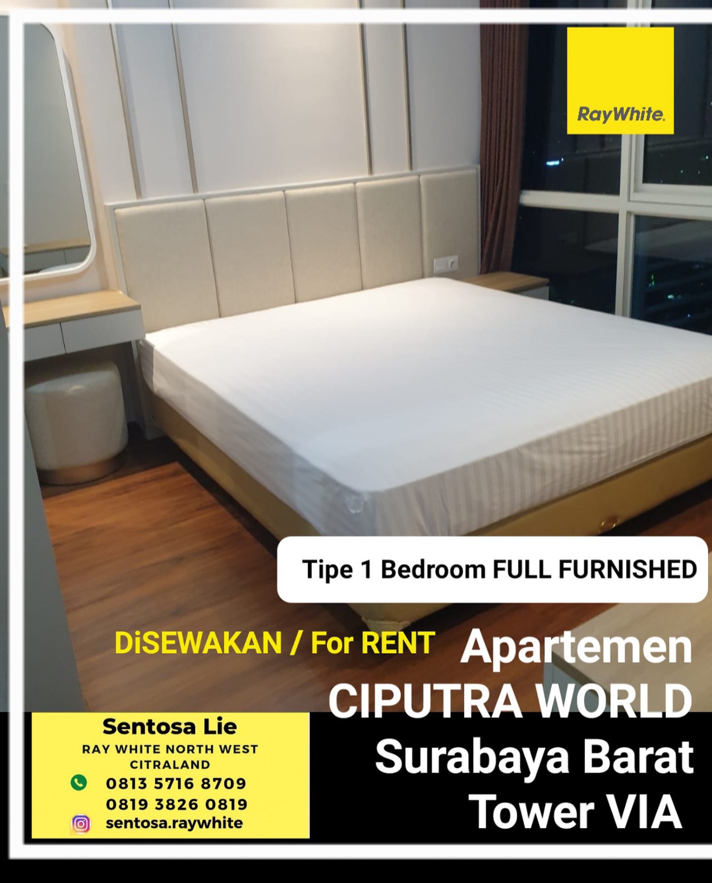 Disewakan Apartemen Ciputra World Tipe 1 Bedroom Full Furnished Tower Via - View Pool - Lantai 21 - Ada Mesin Cuci