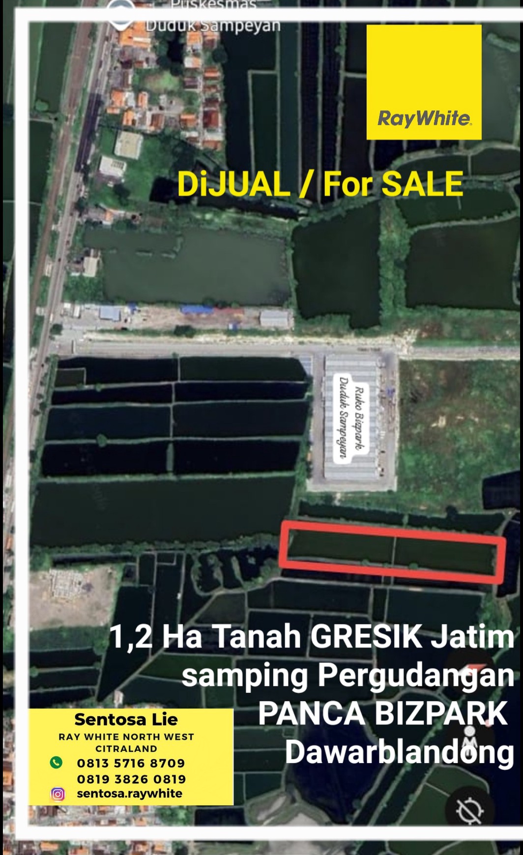 MURAH Dijual 1,2 Hektar Tanah Kebomas Dawarblandong Gresik Jatim Dekat Pergudangan Panca Bizpark