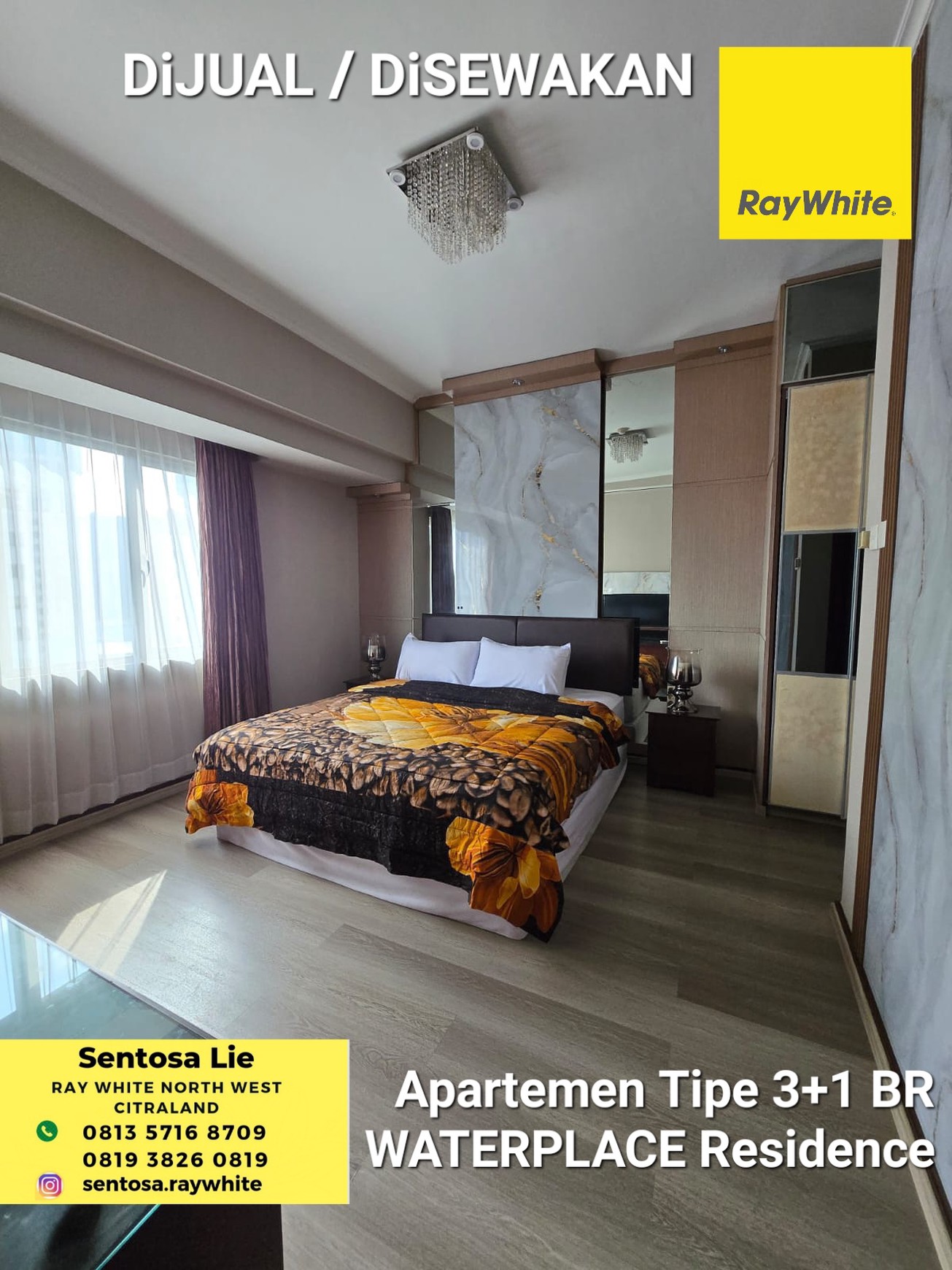 Dijual Apartemen Waterplace Penthouse Tipe 3plus 1 Bedroom Full Furnished Tower E Lantai.30