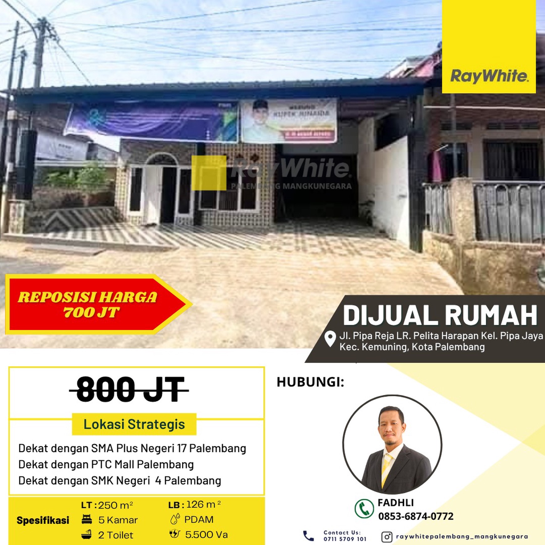 Rumah 5 Kamar Tidur di Tengah Kota Palembang