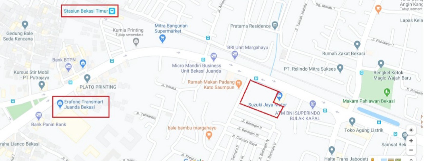 Tanah Dijual Bentuk L Di Jl Ir. H. Juanda, Bekasi