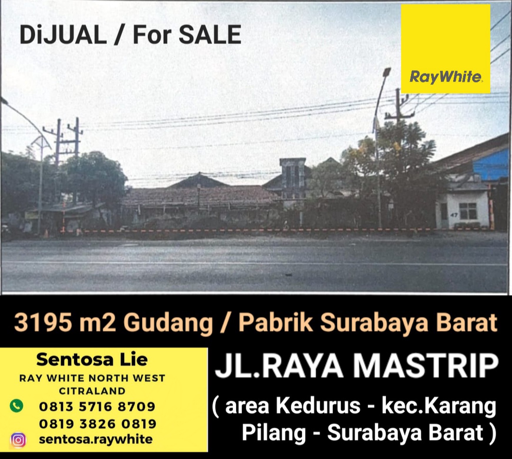 Dijual 3195 M2 Gudang Pabrik Raya Mastrip - Kedurus - Karang Pilang - Surabaya Barat Dekat Raya Wiyung, Akses Tol Gunungsari