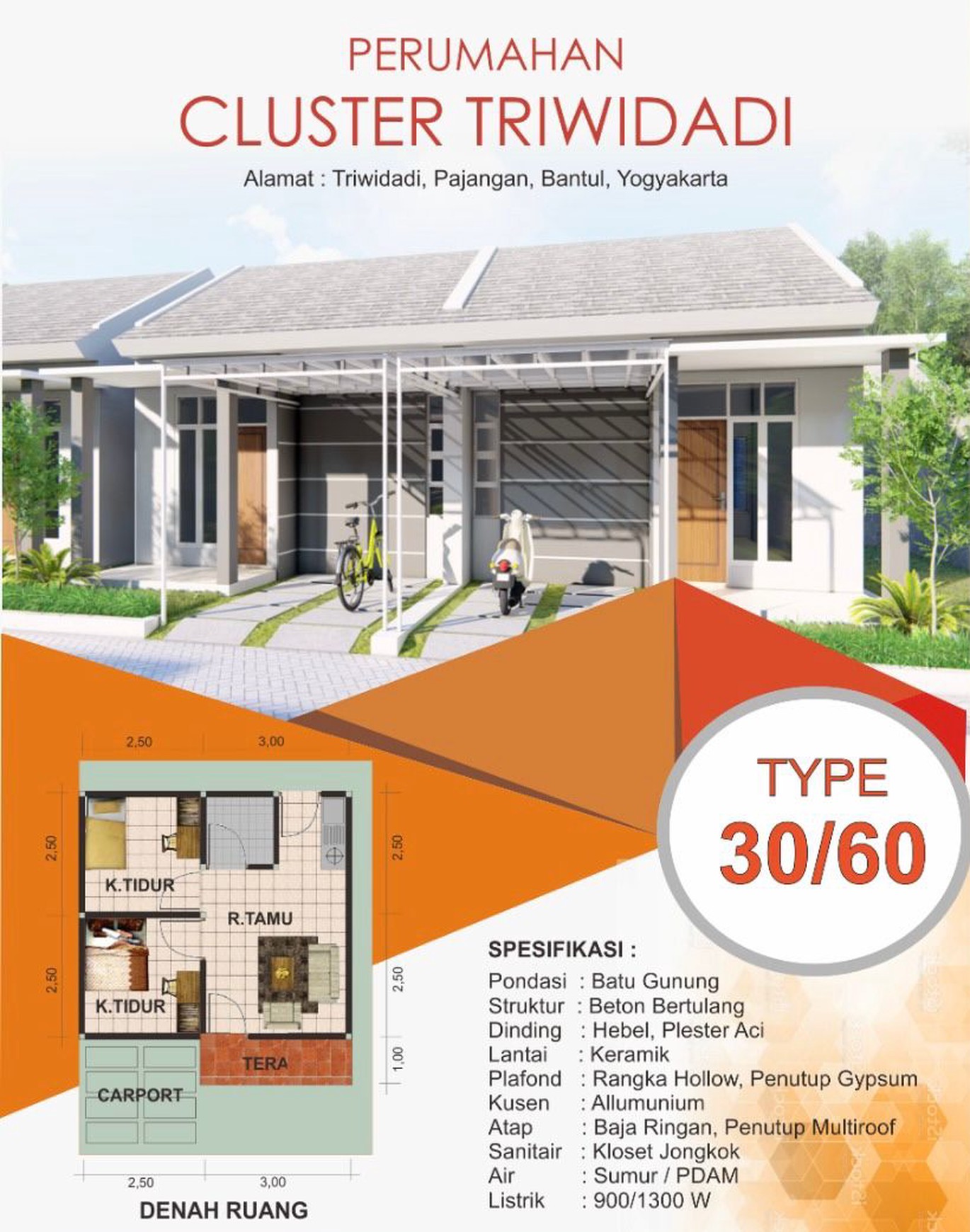 RUMAH MINIMALIS SIAP HUNI, BERADA DI DAERAH TRIWIDADI, PAJANGAN, BANTUL