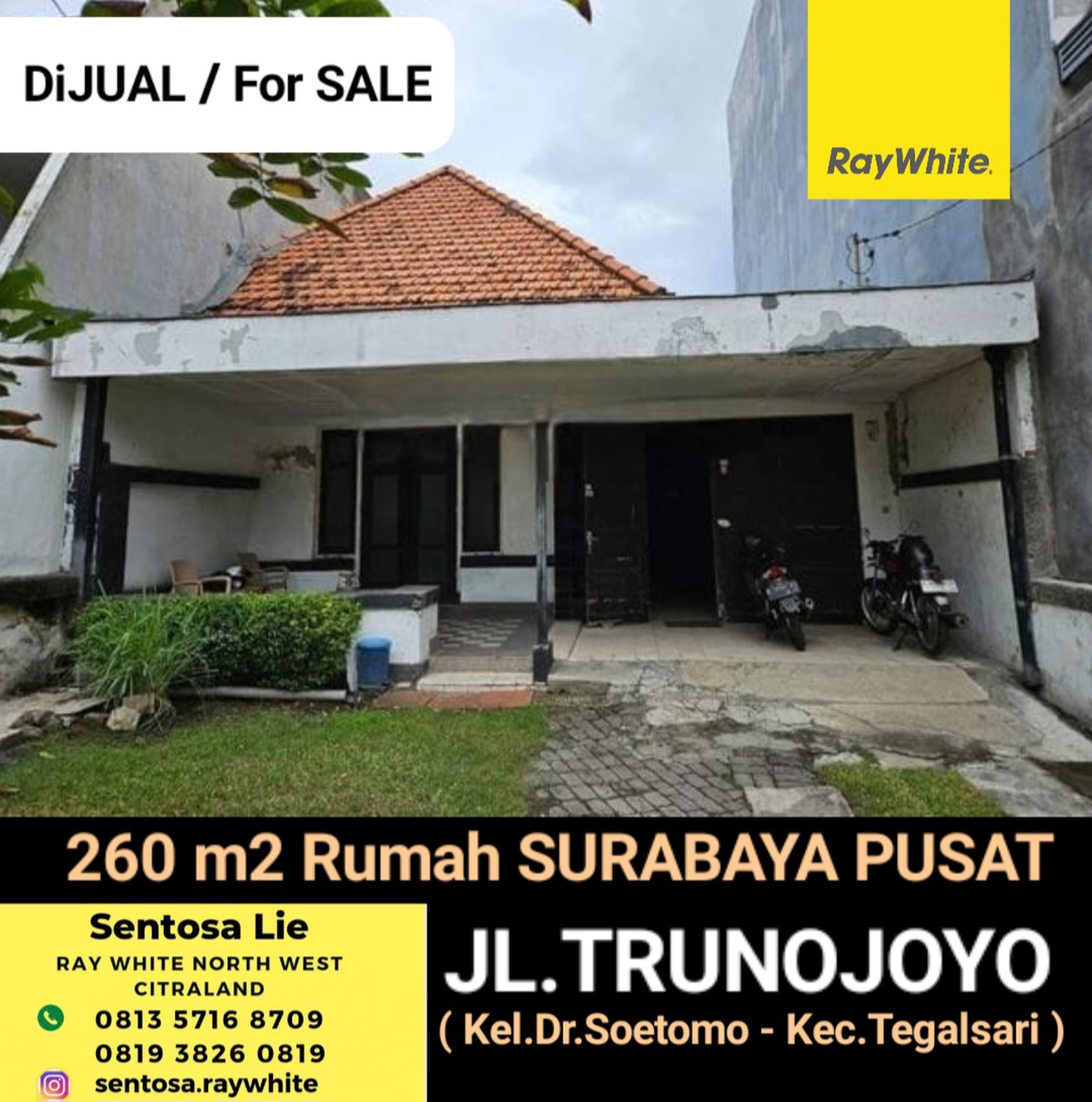MURAH Dijual Rumah Jl. Trunojoyo - Kel. Dr. Soetomo - Kec. Tegalsari - Surabaya Pusat Kota Dekat Wr Supratman, Raya Diponegoro, Jl. Musi