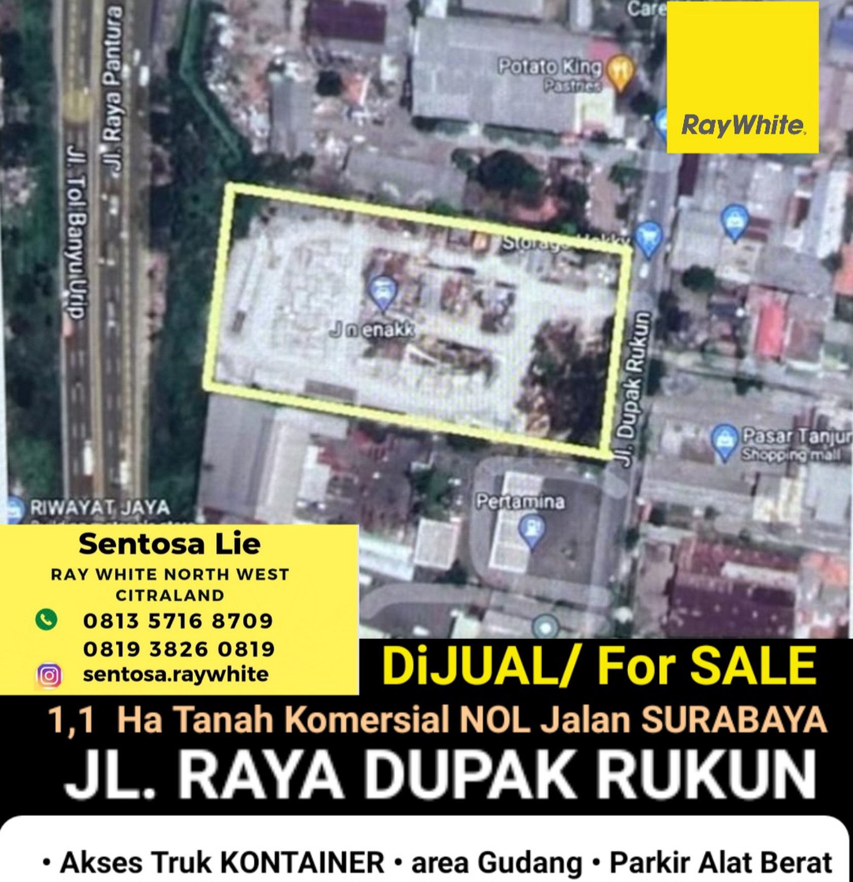 MURAH Dijual 1,1 Ha Tanah/ Kavling Raya Dupak Rukun - Asemrowo - Surabaya - Akses Truk Kontainer Dekat Tanjungsari, Akses Tol Demak, Pelabuhan Tanjung Perak - Cocok Buat Gudang, Parkiran Truk, Alat Be