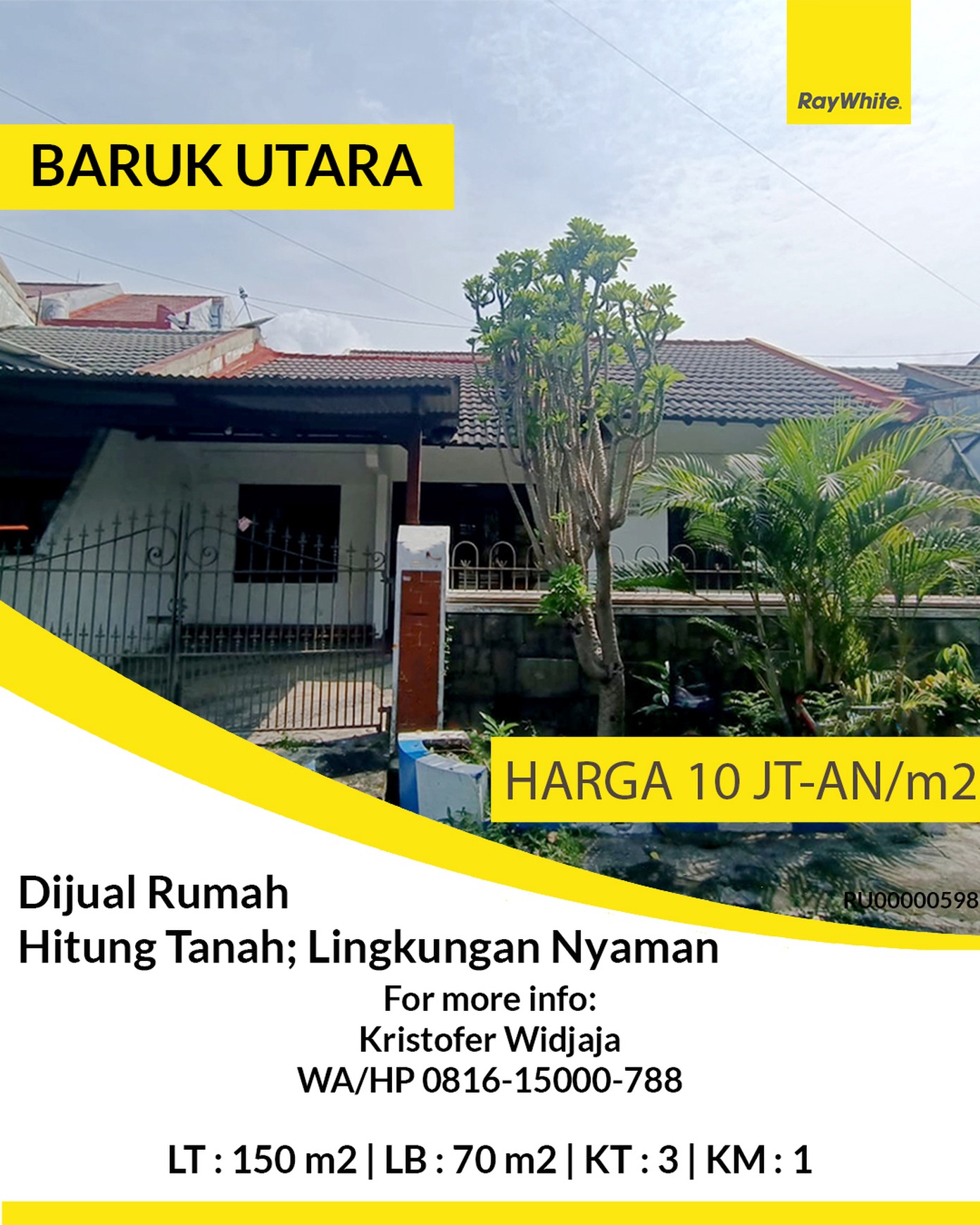 Dijual Rumah di Baruk Utara Surabaya; Hitung Tanah Lingkungan Nyaman