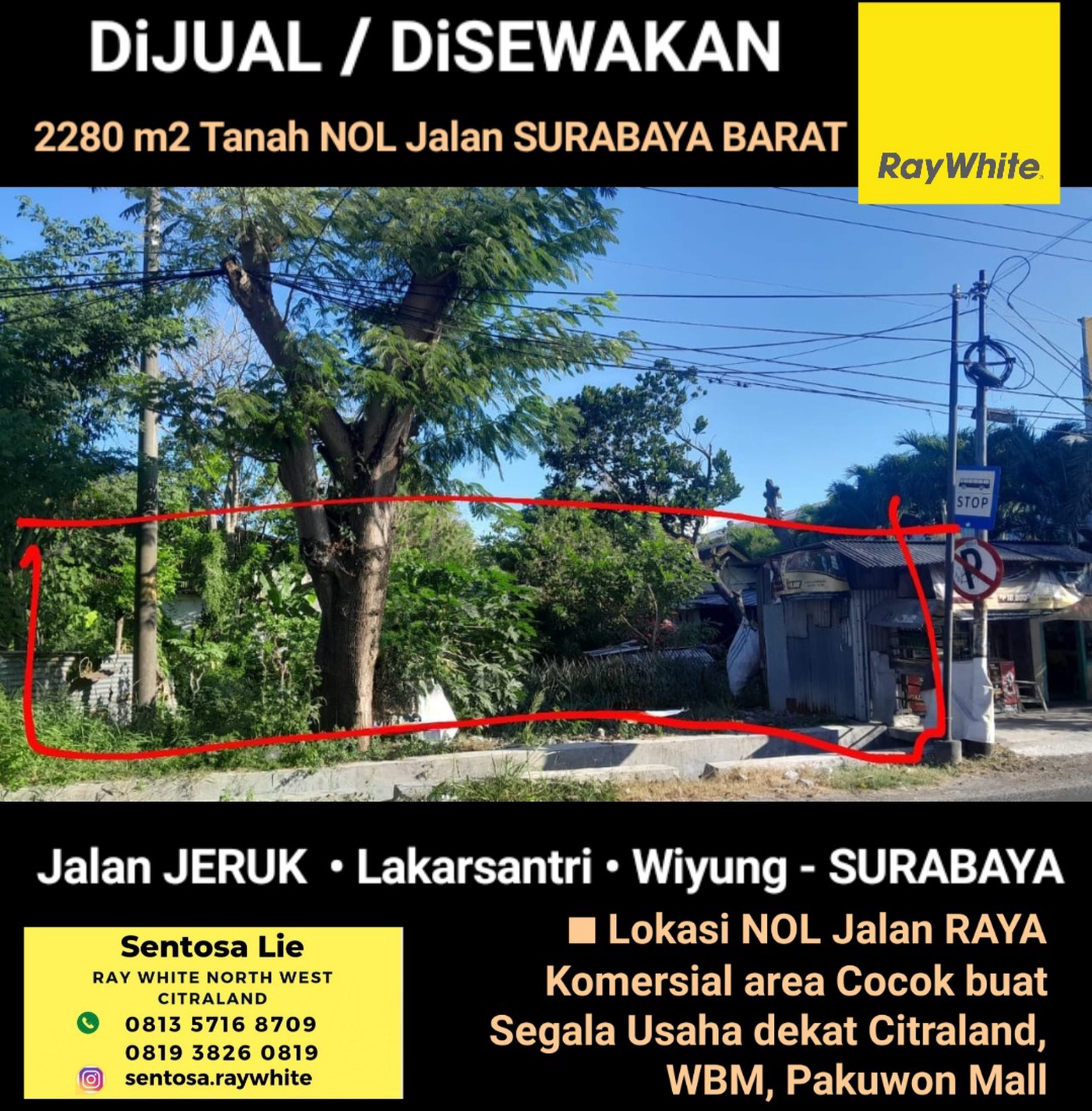 Dijual / Disewakan 2280 M2 Tanah Jalan Jeruk - Lakarsantri.- Wiyung Surabaya Barat Dekat Pakuwon Mall, Citraland, Wisata Bukit Mas