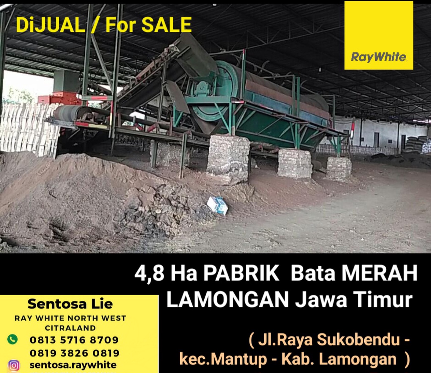 Dijual 4,8 Ha Pabrik Bata Merah Di Raya Sukobendu - Mantup - Lamongan - JATIM - Lengkap Izin - Mess Karyawan 