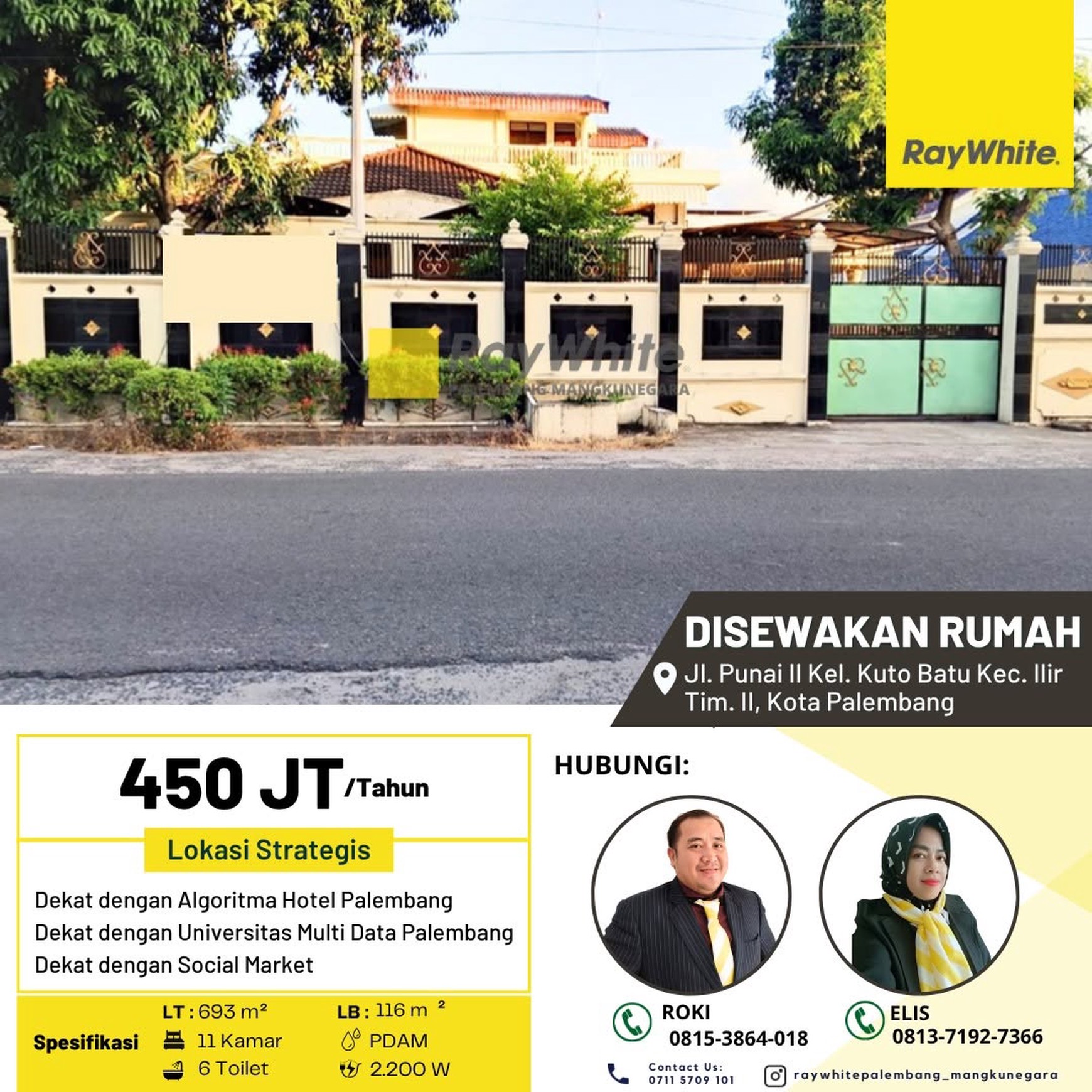 Disewakan Rumah di Jl Punai 2 Kota Palembang