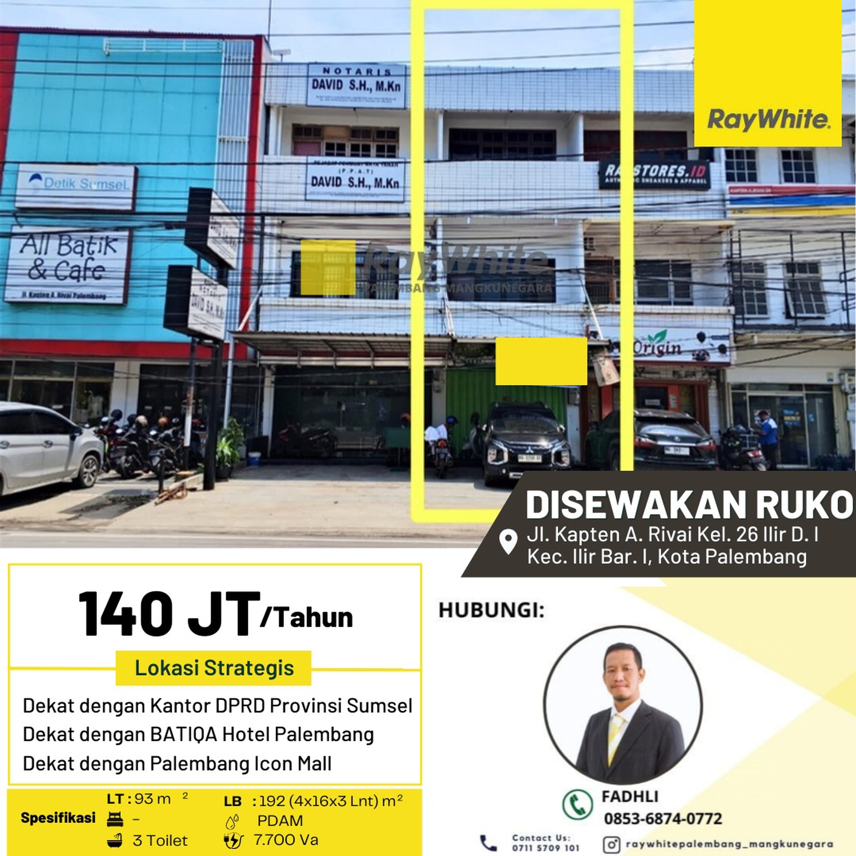 Ruko 3 Lantai di Jl Arivai Palembang.