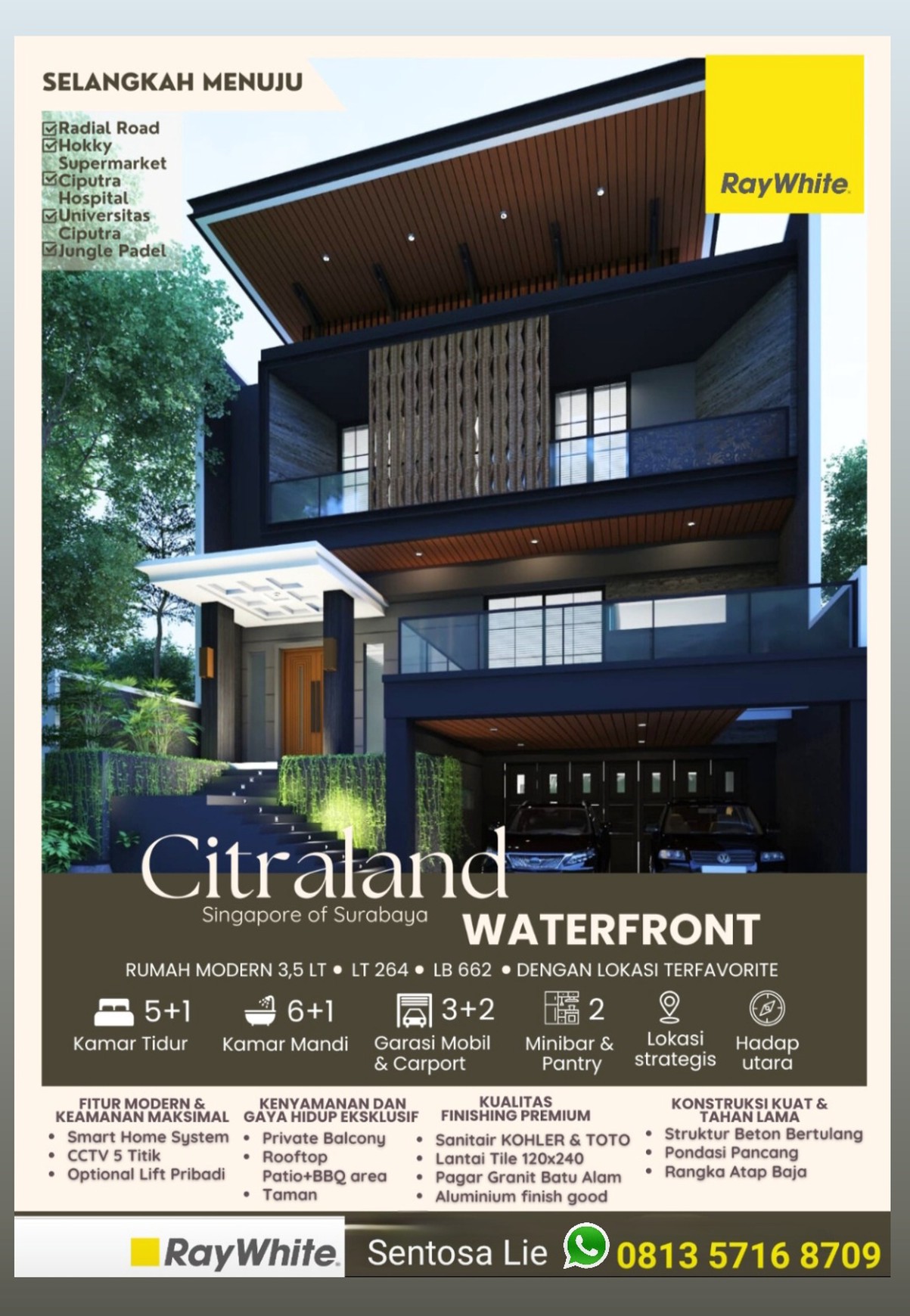 Dijual Rumah Baru Waterfront Citraland Surabaya New Modern Bonus Semi Furnished Dekat Universitas Ciputra, Hokky Buah, Fresh Market