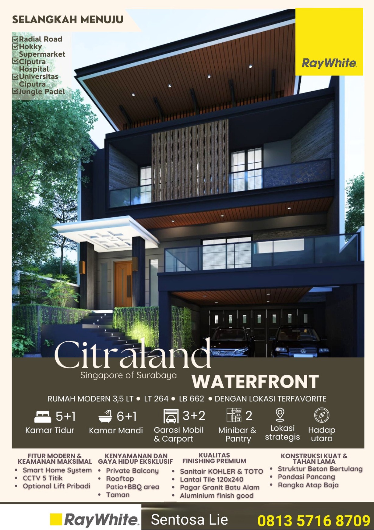 Dijual Rumah Baru Waterfront Citraland Surabaya New Modern Bonus Semi Furnished Dekat Universitas Ciputra, Hokky Buah, Fresh Market