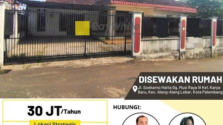 Disewakan Rumah di Jl Soetta Lr Musi Raya 3 Kota Palembang