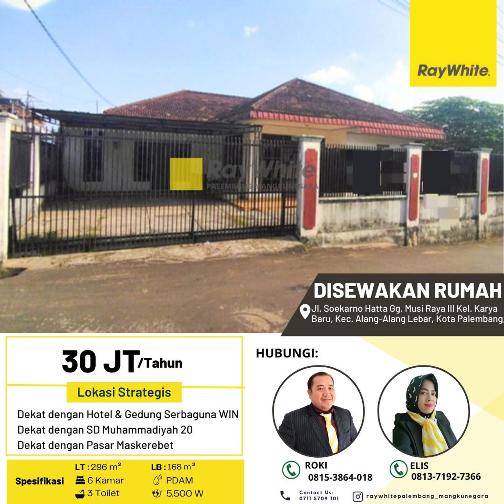 Disewakan Rumah di Jl Soetta Lr Musi Raya 3 Kota Palembang