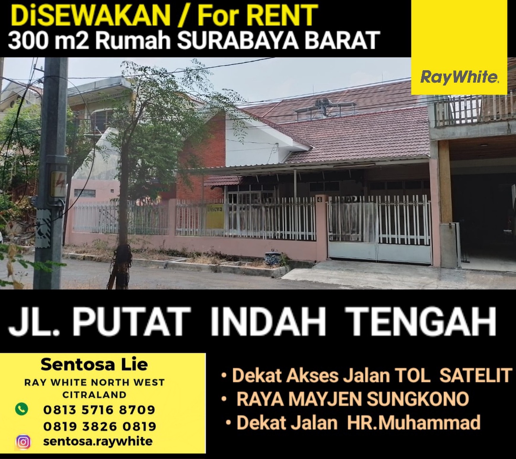 Murah Disewakan Rumah Putat Indah Tengah - Hadap Row Jalan Kembar - Dekat Mc D Bundaran Satelit, Akses Tol Satelit , Mayjen Sungkono, Villa Bukit Mas, Ciputra World