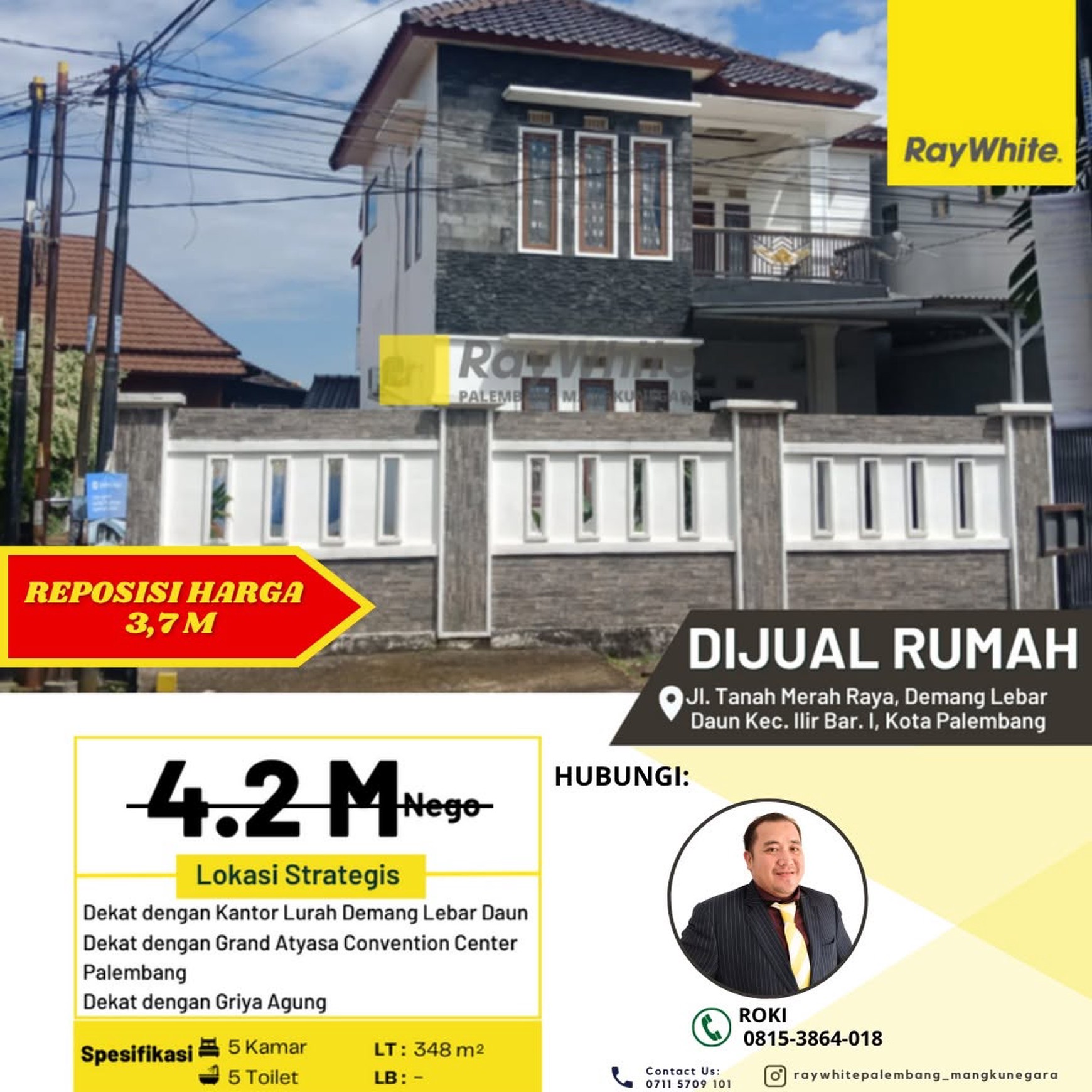 Dijual Rumah di Jl Tanah Merah Demang Lebar Daun Kota Palembang