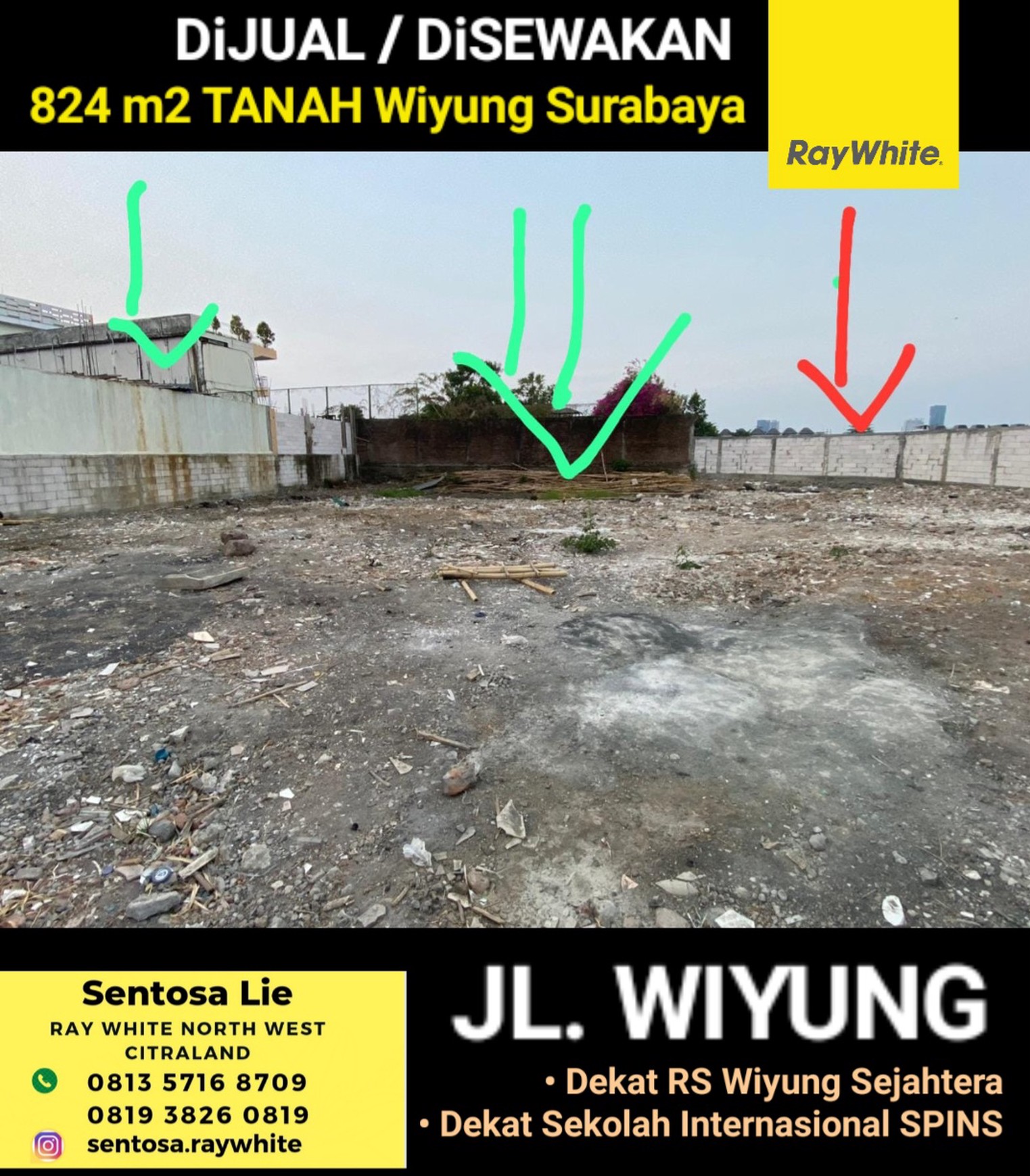Dijual / Disewakan 824 Tanah Wiyung Surabaya Dekat Sekolah Internasional Spins, Rs Wiyung Sejahtera Cocok Buat Segala Usaha Pool Parkiran Rental Mobil, Garasi Bengkel, Workshop,dll