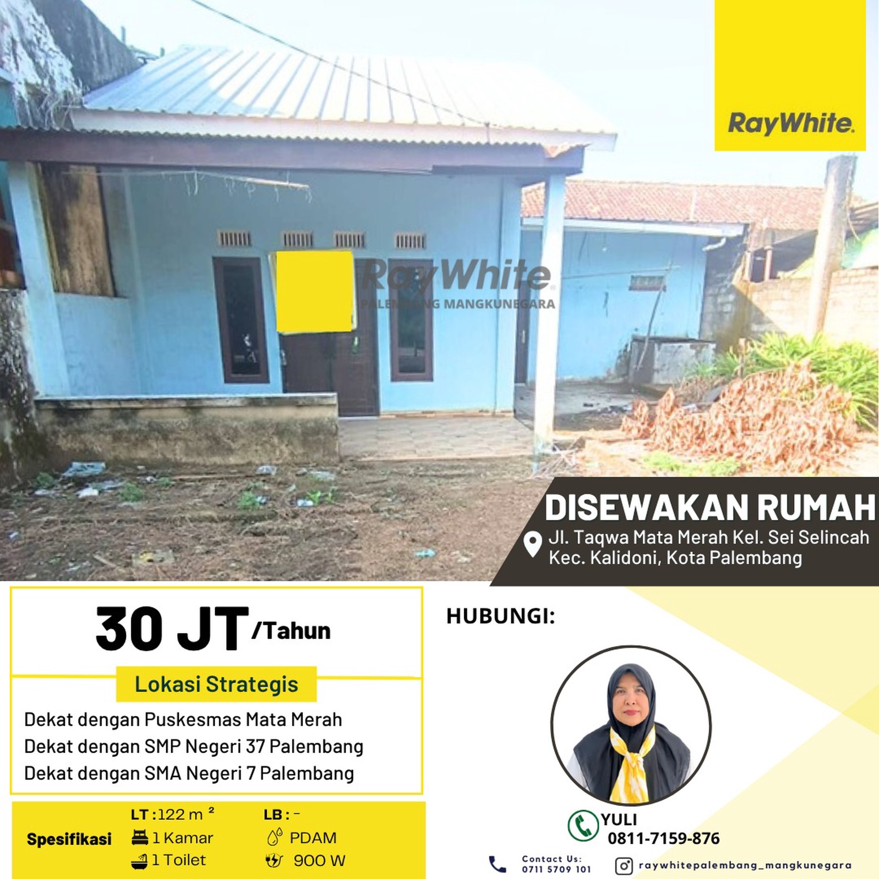Disewakan Rumah di Jl. Taqwa Mata Merah Perum. Cipta Permai Kel. Sei Selincah Kec. Kalidoni, Kota Palembang