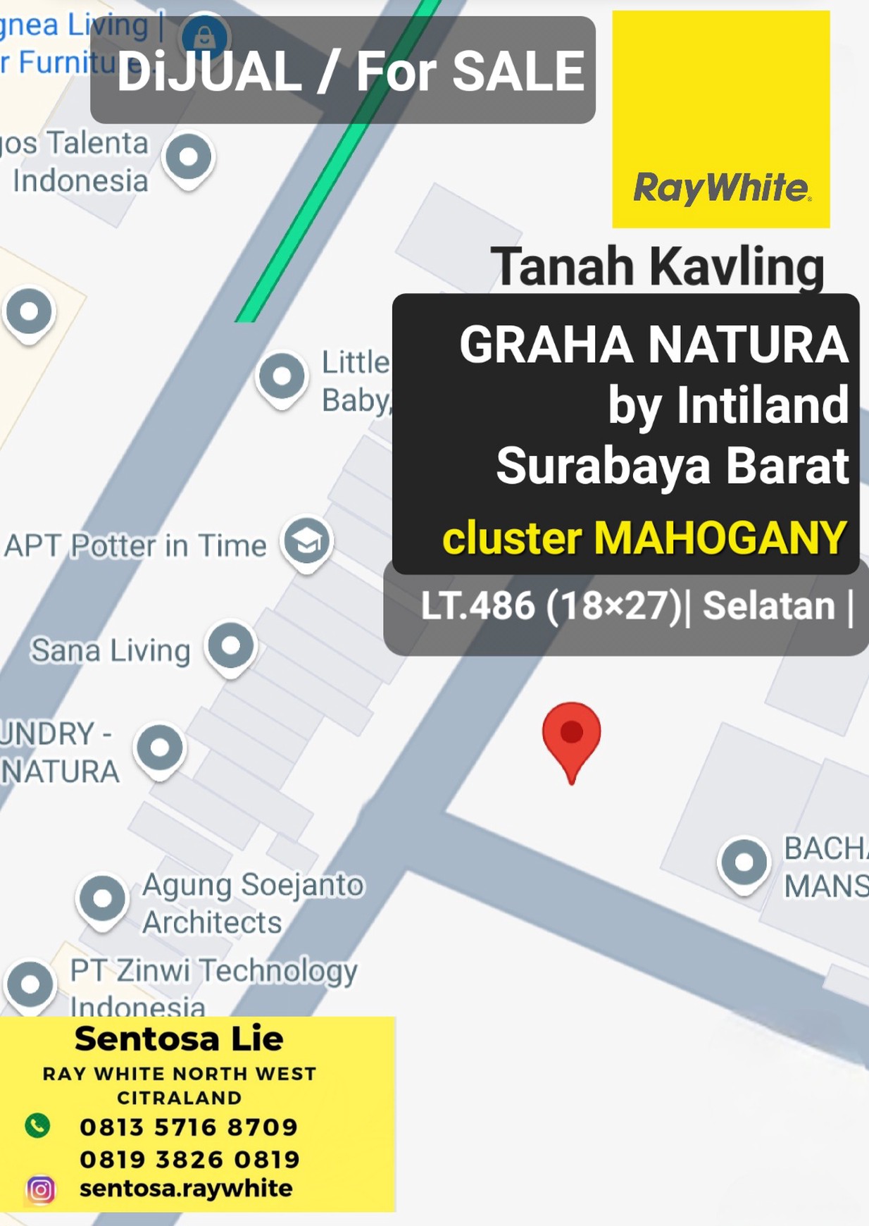 Murah Dijual 486 M2 Tanah Kavling Perumahan Graha Natura By Intiland Cluster Mahogany - Lokasi Terdepan.strategis.dekat Gwalk Citraland, Alam Galaxy, Pakuwon Mall, Ptc, Supermall