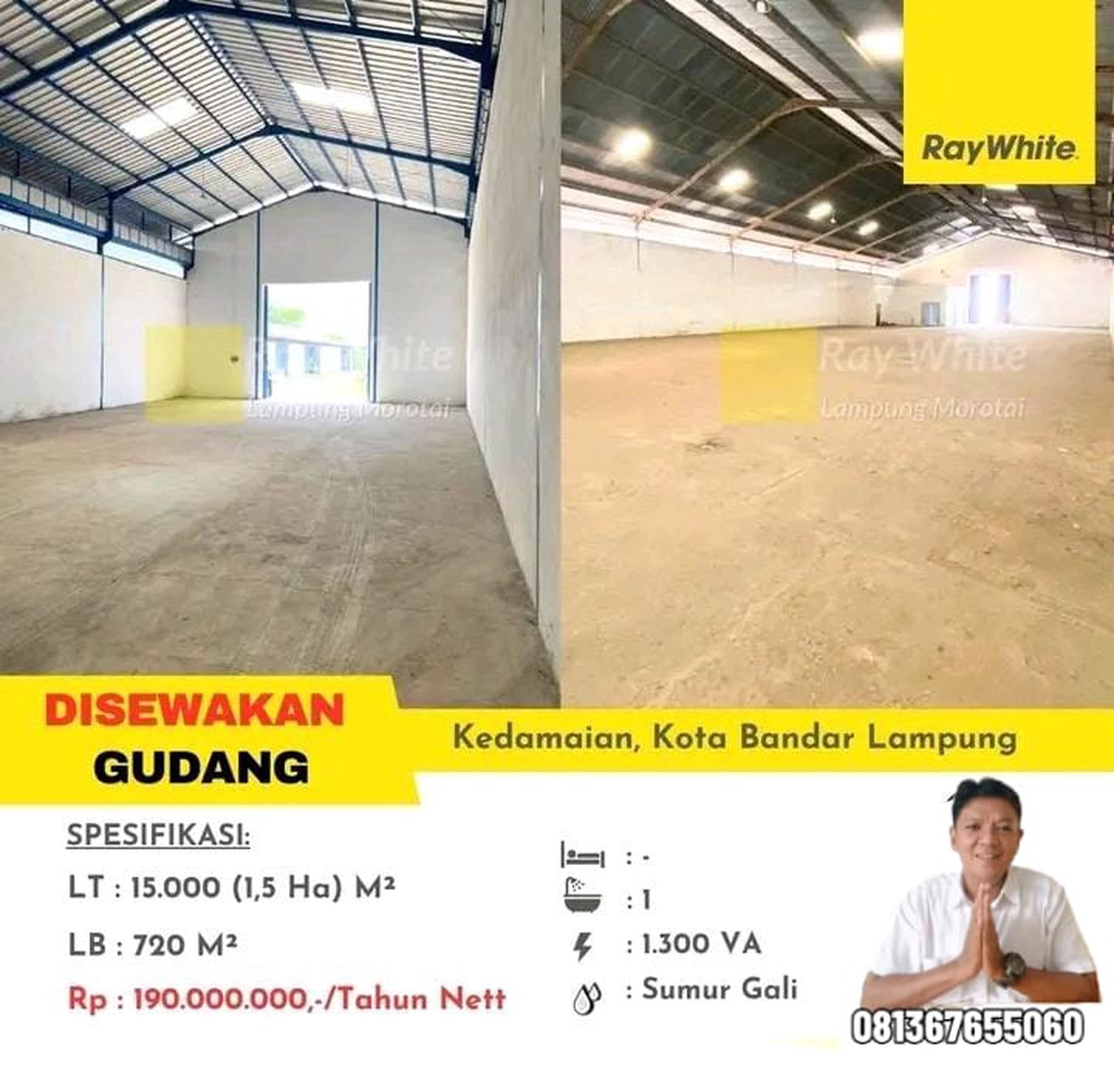 DISEWAKAN GUDANG DI KEDAMAIAN TANJUNG KARANG BANDAR LAMPUNG