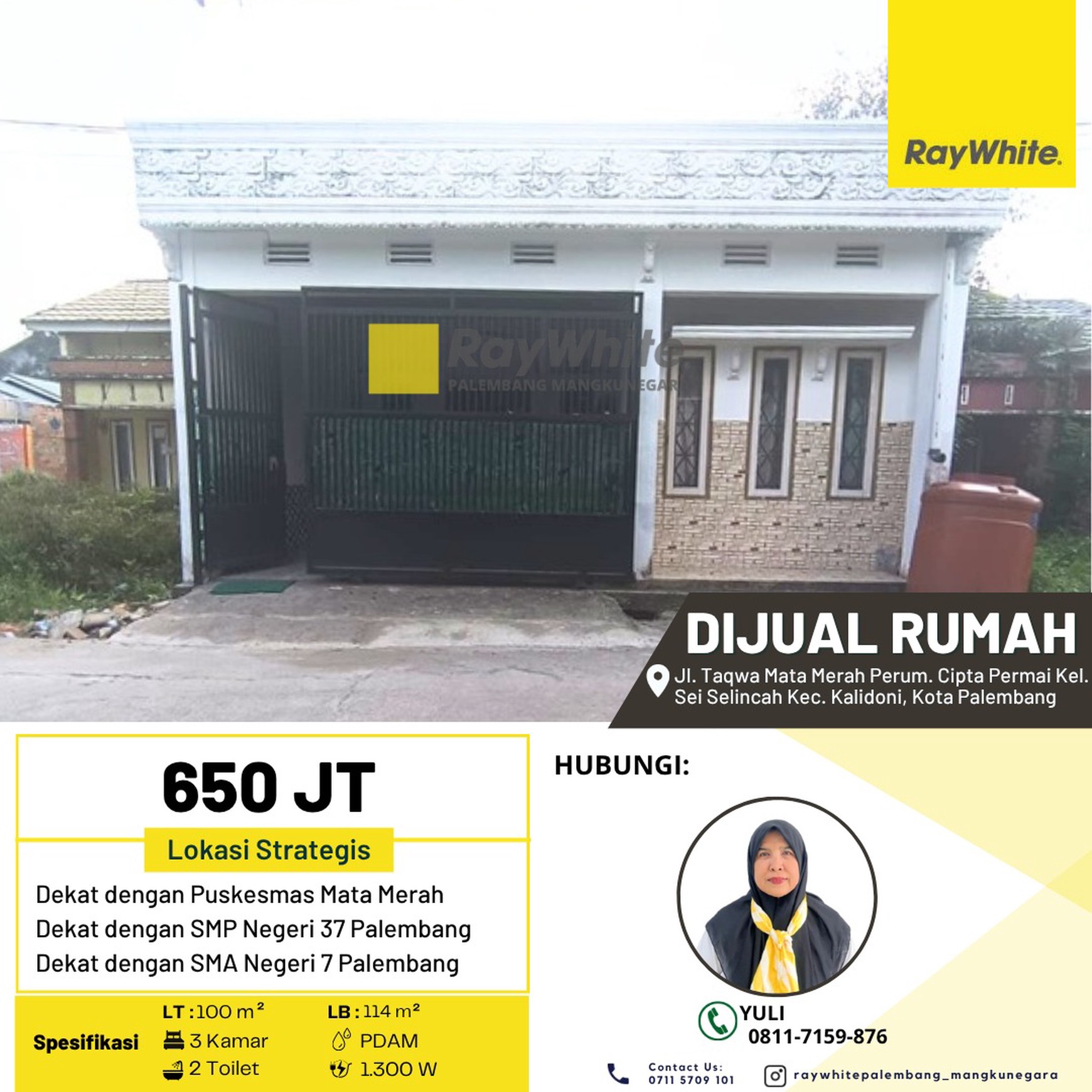 Dijual Rumah di Jl. Taqwa Mata Merah Perum. Cipta Permai Kel. Sei Selincah Kec. Kalidoni, Kota Palembang